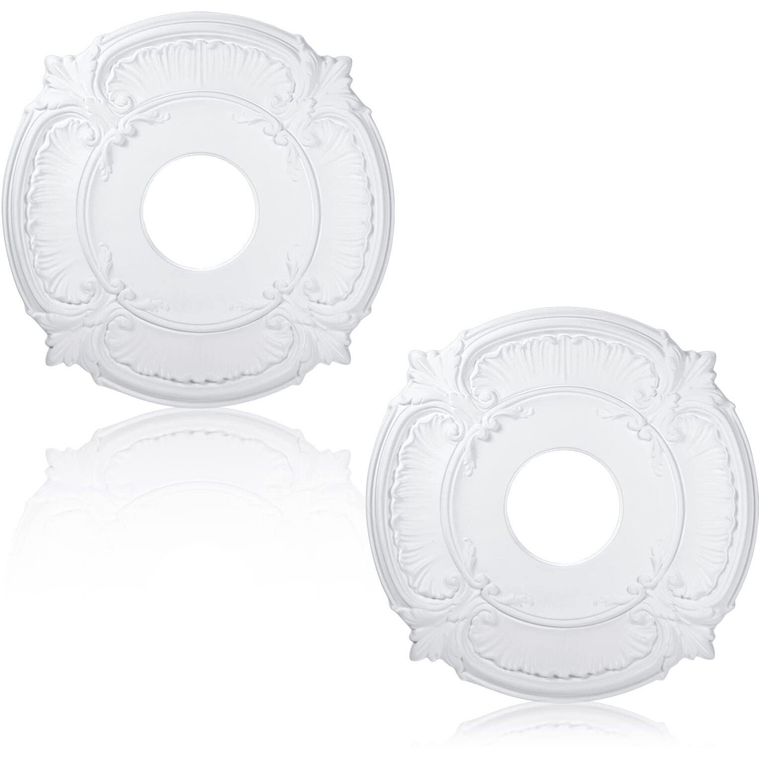 2 Pieces Pu Ceiling Medallion Decorative Ceiling Fan Medallion Round Home Lighting Ceiling Medallion Ring For Light Fixtures Ceiling Fans Chandeliers, 12&quot Od X 3.5&quot Id (White)
