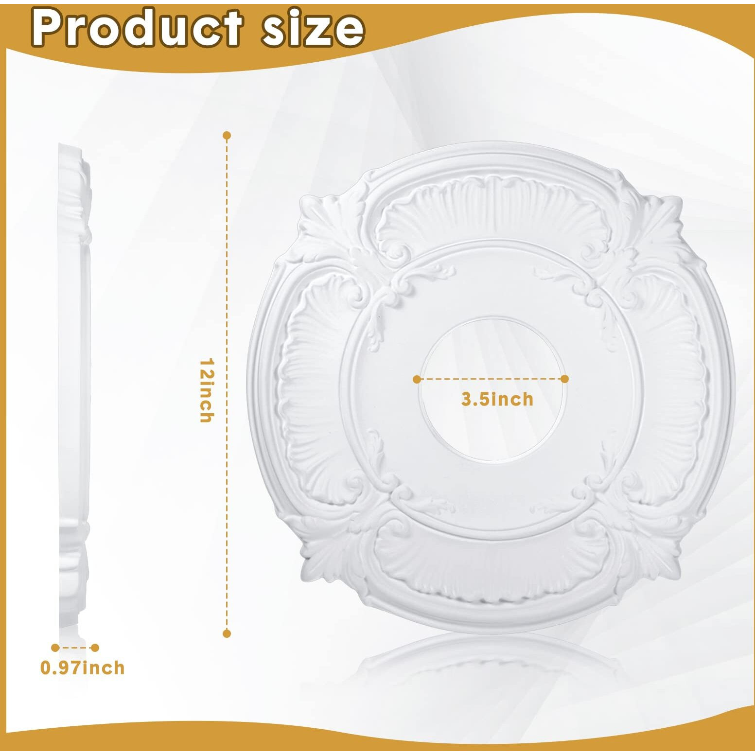 2 Pieces Pu Ceiling Medallion Decorative Ceiling Fan Medallion Round Home Lighting Ceiling Medallion Ring For Light Fixtures Ceiling Fans Chandeliers, 12&quot Od X 3.5&quot Id (White)