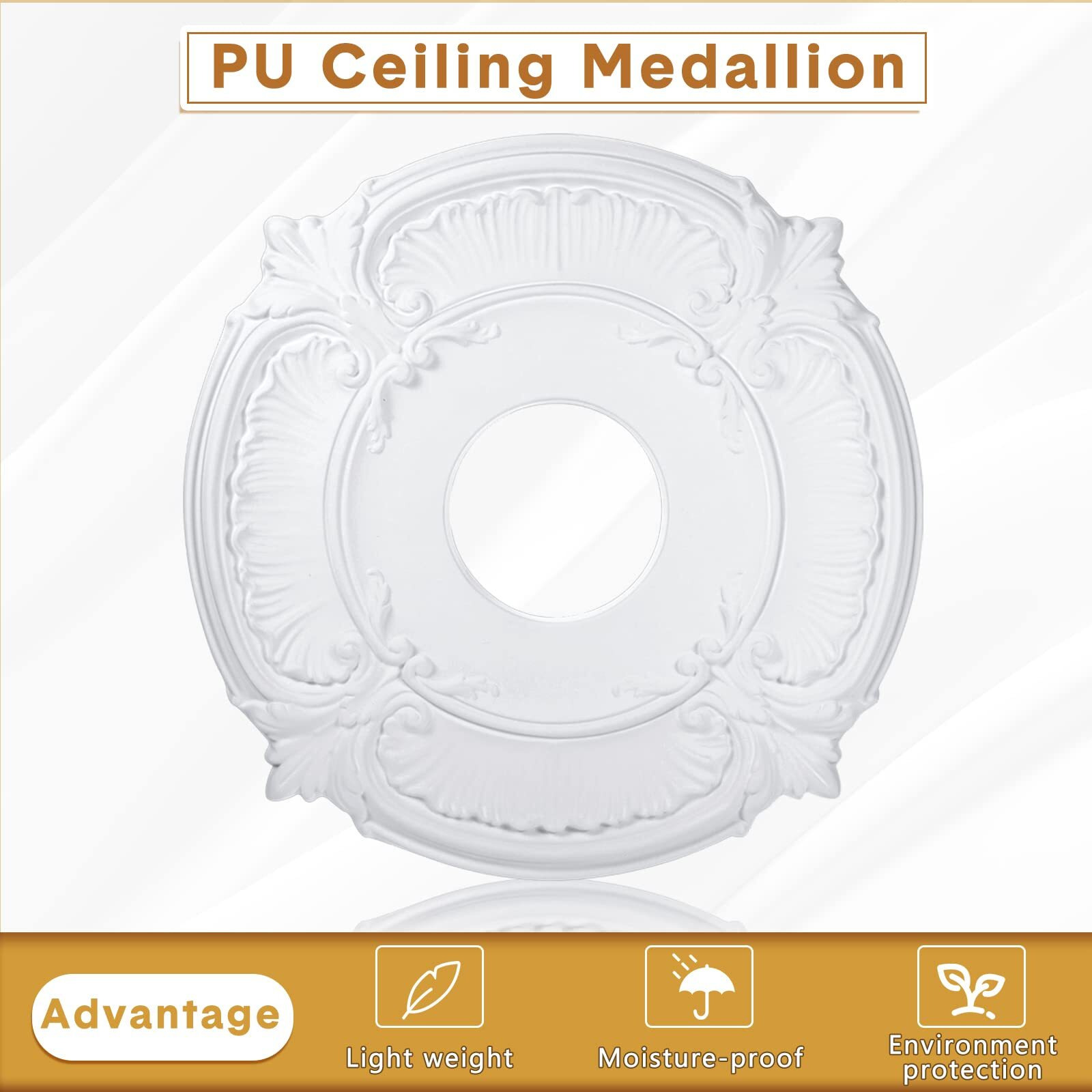 2 Pieces Pu Ceiling Medallion Decorative Ceiling Fan Medallion Round Home Lighting Ceiling Medallion Ring For Light Fixtures Ceiling Fans Chandeliers, 12&quot Od X 3.5&quot Id (White)
