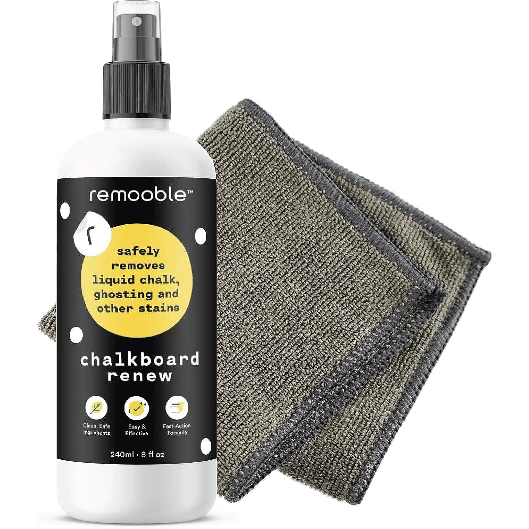 Remooble Non-Toxic Chalkboard Cleaner & Microfiber Cleaning Cloth, 8 Oz.