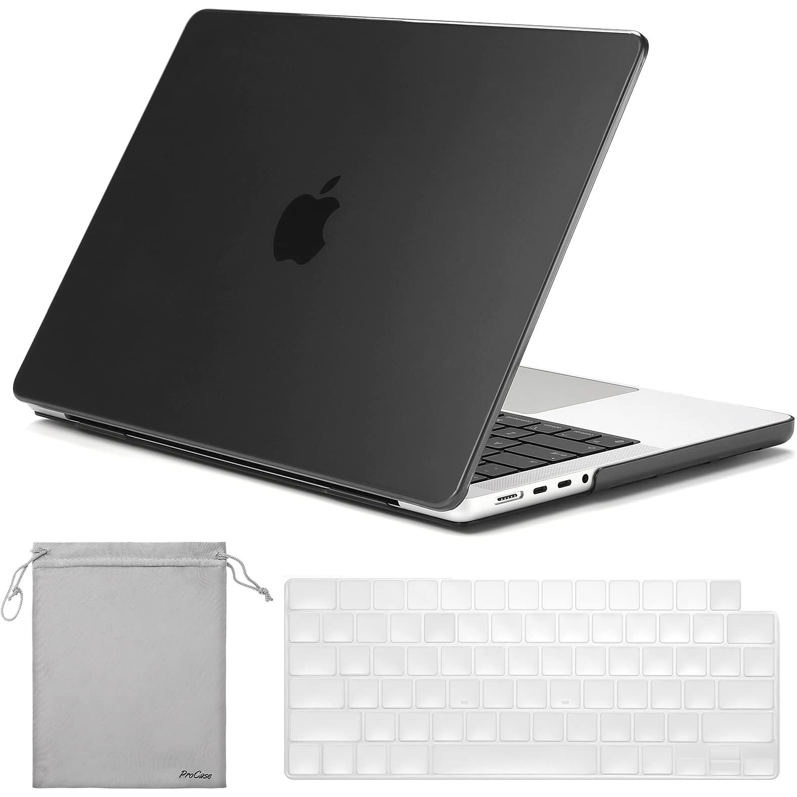 Procase For Macbook Pro 14 Inch 2023 2022 2021 M3 A2918 A2992 M2 A2779 M1 A2442, Slim Protective Hard Shell Case And Keyboard Skin Cover -Black