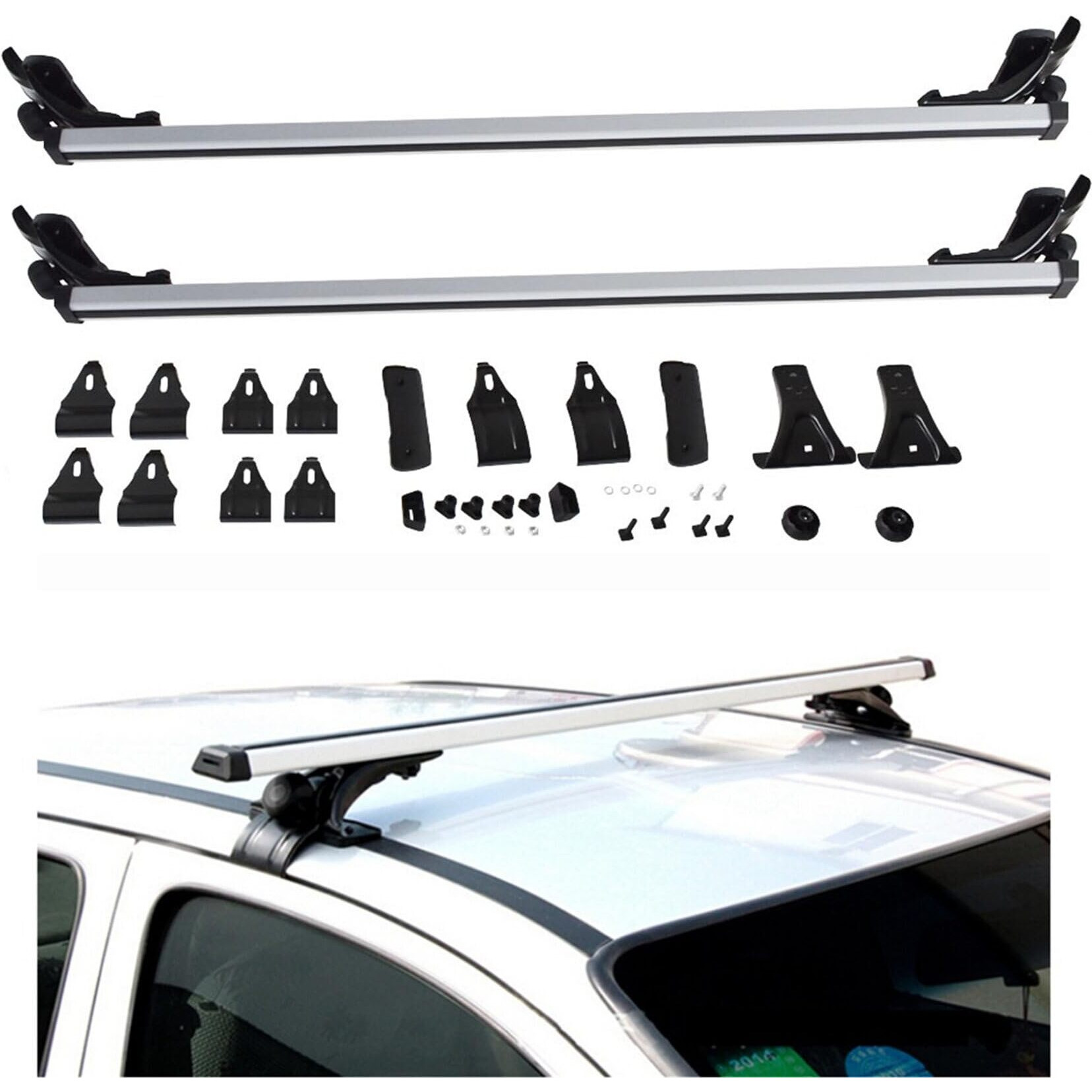 Silscvtt 48 Universal Car Top Roof Cross Bar Luggage Cargo Rack W/ 3 Kinds Clamp Silver Aluminum
