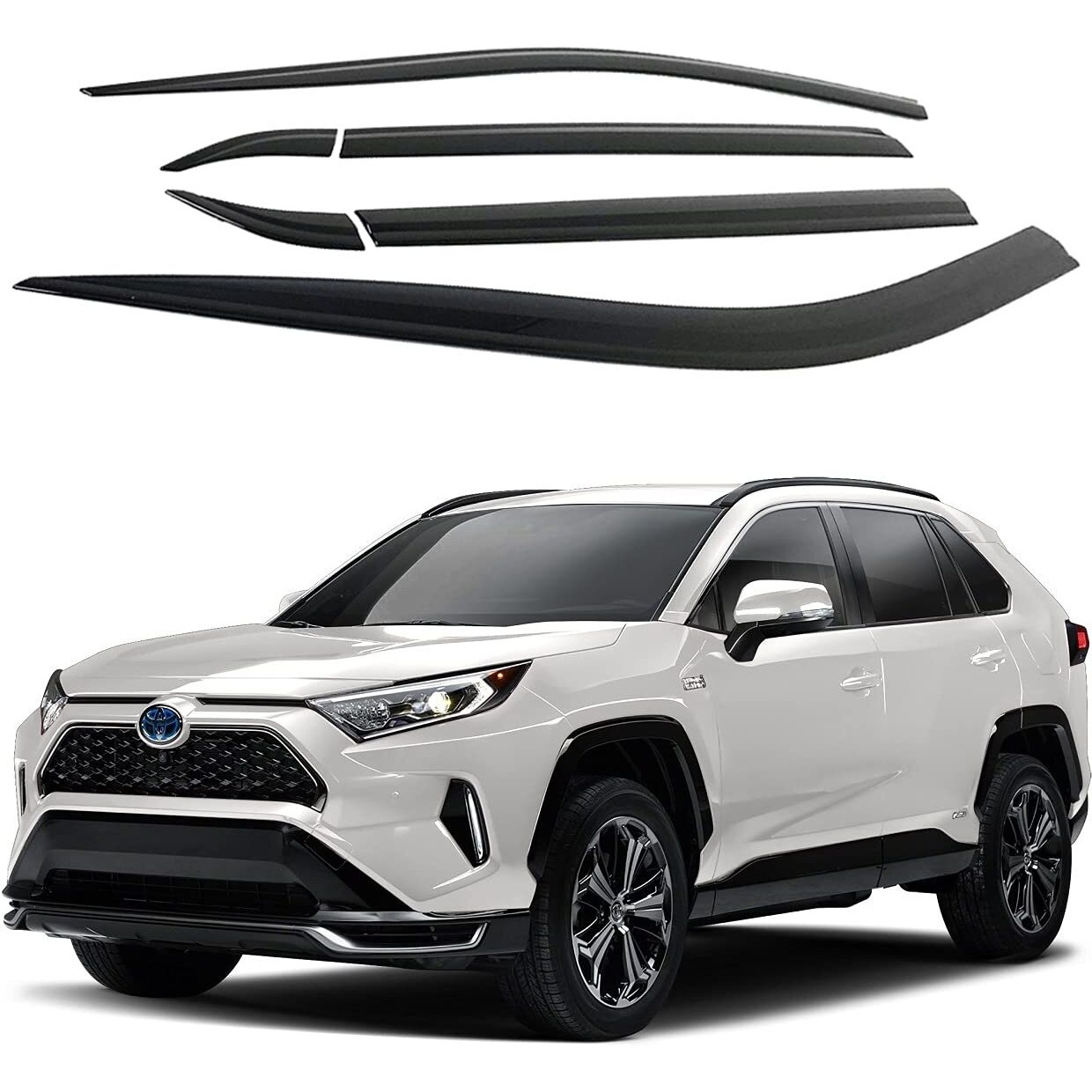 Autoclover Tape-On Rain Guards Window Visors 6 Pcs Set For Toyota Rav4 2019 2020 2021 2022 2023 2024 / Window Deflectors, Out-Channel Vent Shades (Smoked)