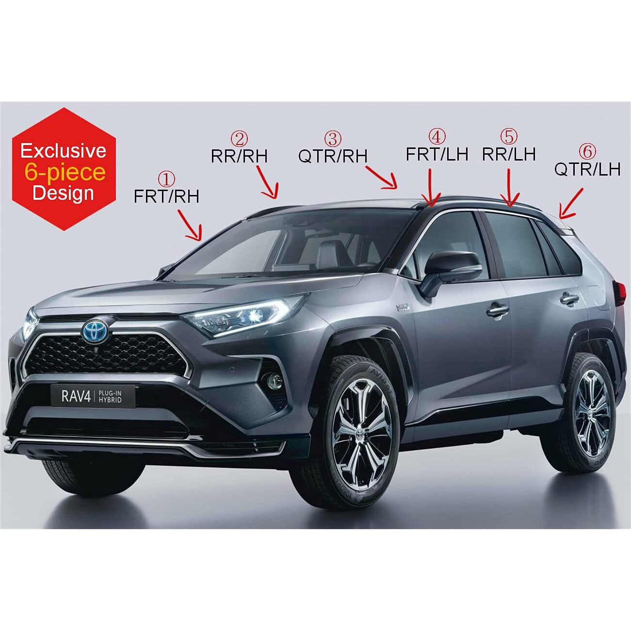 Autoclover Tape-On Rain Guards Window Visors 6 Pcs Set For Toyota Rav4 2019 2020 2021 2022 2023 2024 / Window Deflectors, Out-Channel Vent Shades (Smoked)