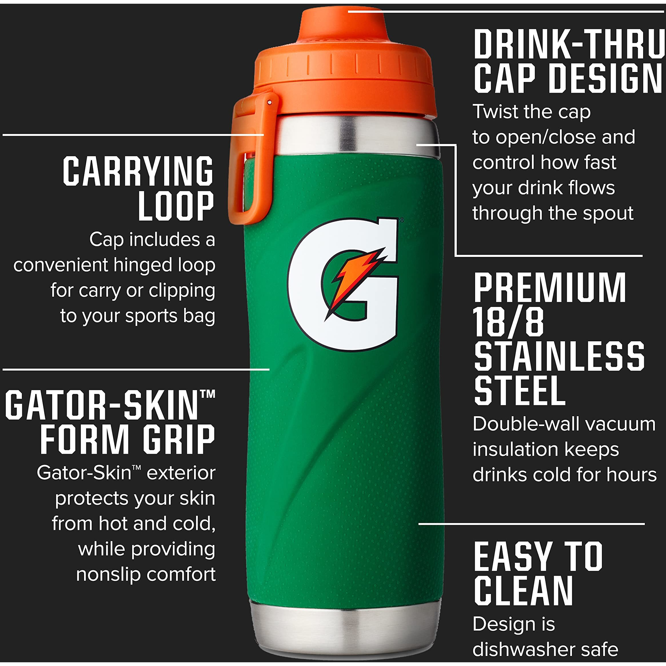 Gatorade Stainless Steel Sport Bottle, 26Oz, Double-Wall Insulation