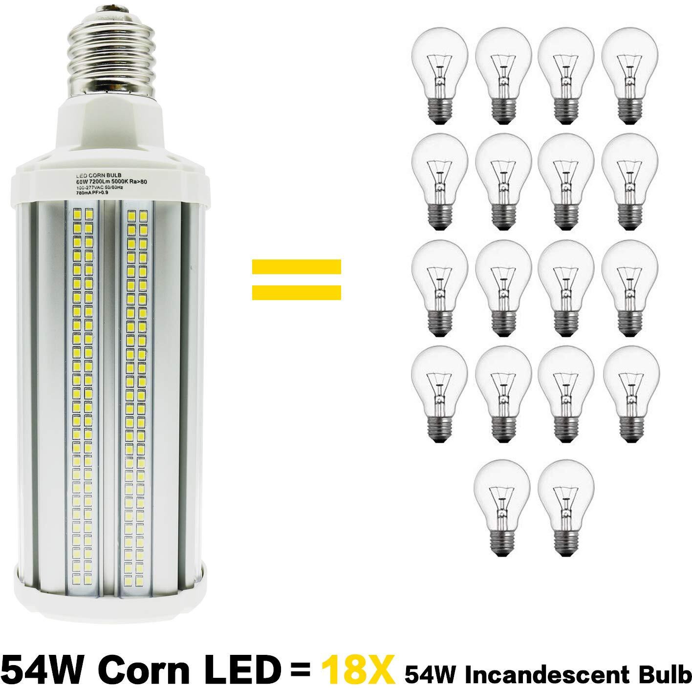 54W Led Corn Light Bulb Super Bright(400 Watt Equivalent 7020 Lumens 5000K E40 Large Mogul Base Large Area Cool Daylight White For Indoor Garage Warehouse High Bay Barn Parking Lot Patio