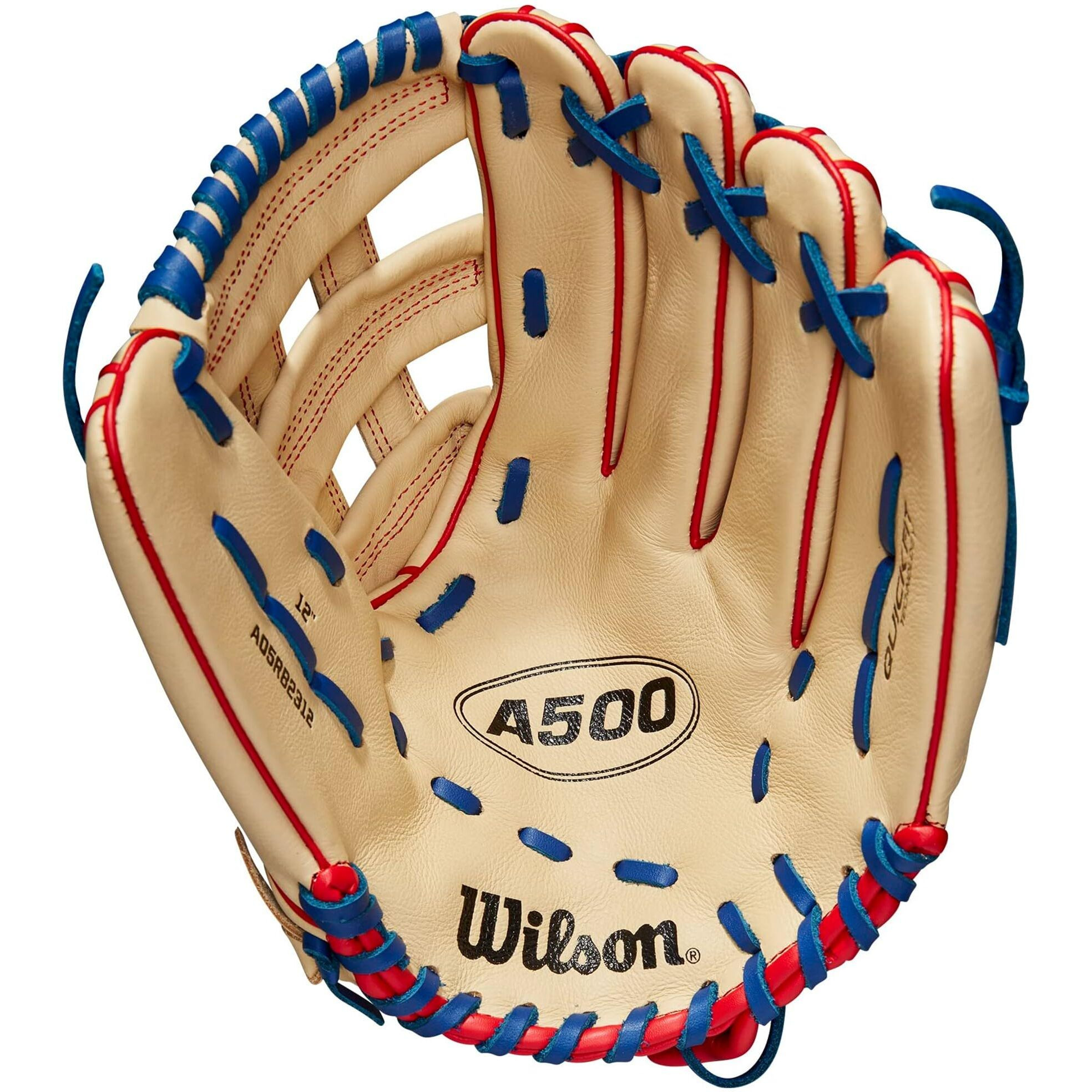 Wilson A500 12 Utility Youth Baseball Glove - Right Hand Throw, Blonde/Red/Royal