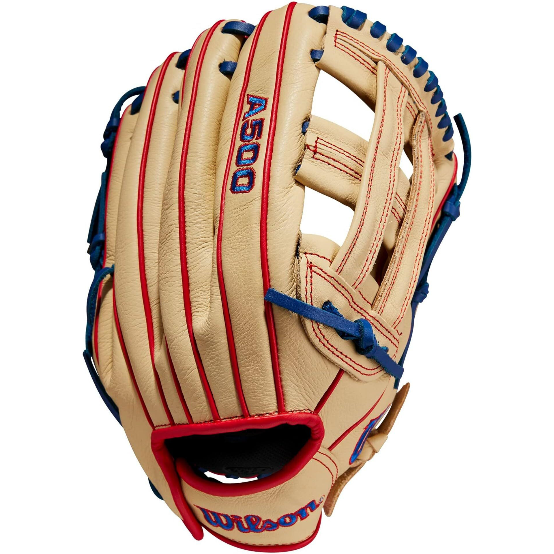 Wilson A500 12 Utility Youth Baseball Glove - Right Hand Throw, Blonde/Red/Royal