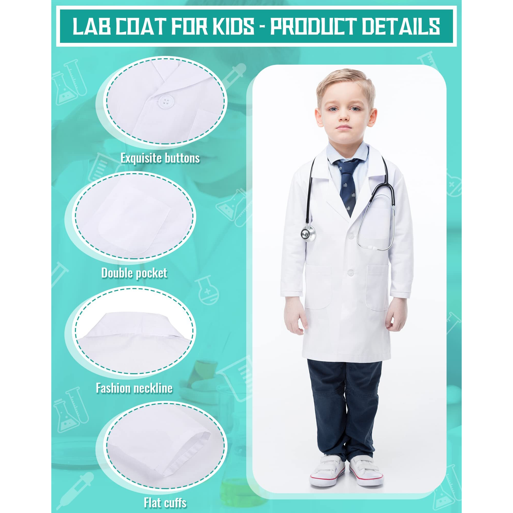 Newcotte 20 Pcs Unisex Kids Lab Coat Soft Children Science Doctor White Toddler Costume For Boys Girls Cosplay School (Small)