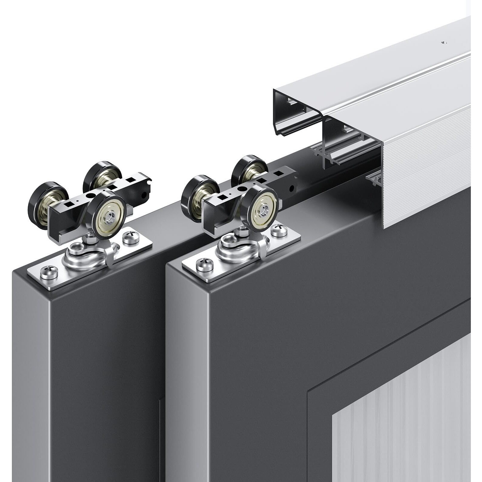 Easelife 6Ft/72In Bypass Double Sliding Pocket Door Hardware Kit,Commercial Grade,Aluminum,Bypassing Wardrobe Closet Door Track For 2 Door System,Slide Smoothly Quietly,Easy Install,No Door