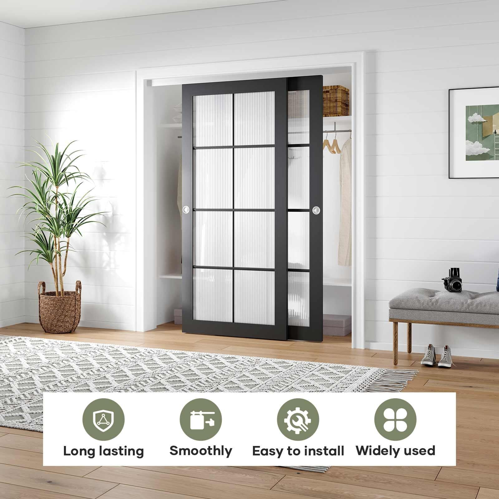 Easelife 6Ft/72In Bypass Double Sliding Pocket Door Hardware Kit,Commercial Grade,Aluminum,Bypassing Wardrobe Closet Door Track For 2 Door System,Slide Smoothly Quietly,Easy Install,No Door