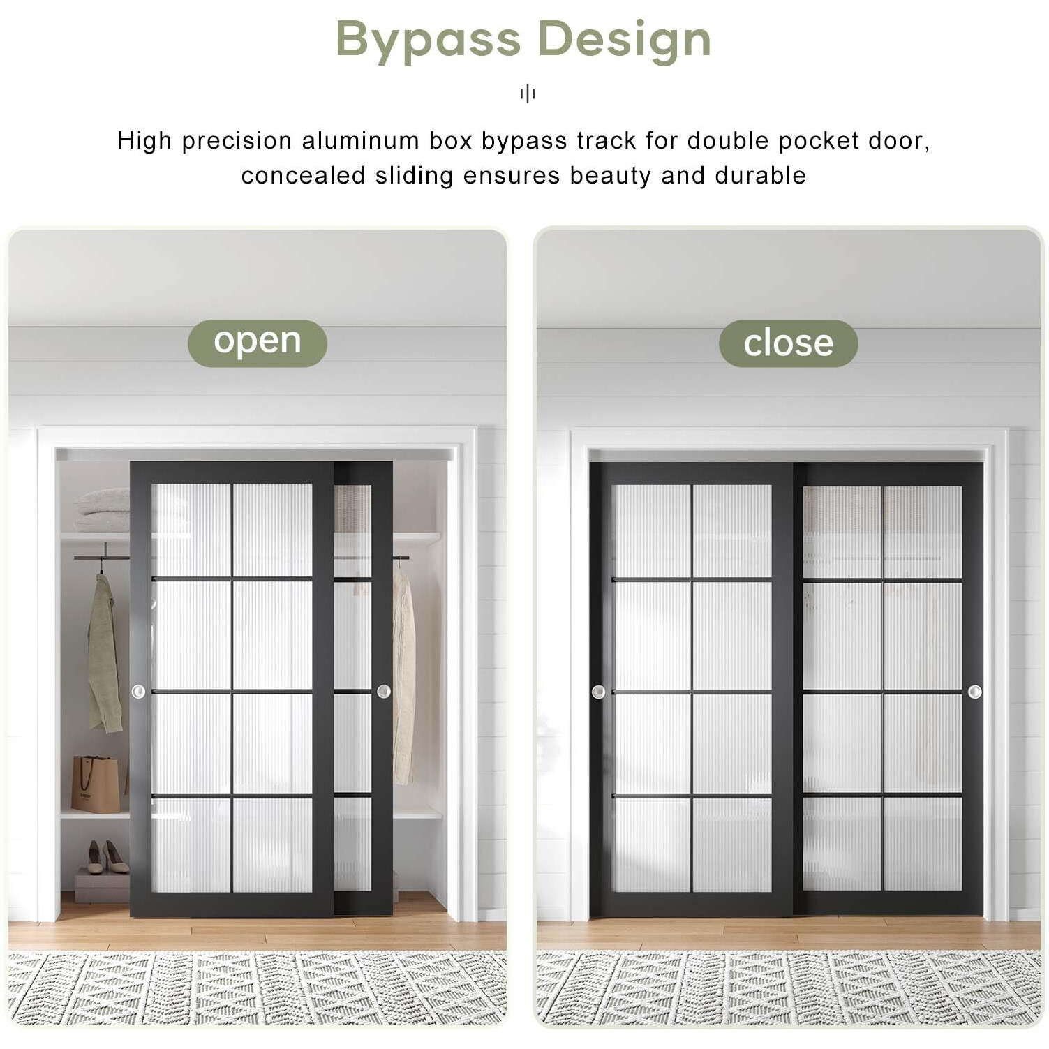 Easelife 6Ft/72In Bypass Double Sliding Pocket Door Hardware Kit,Commercial Grade,Aluminum,Bypassing Wardrobe Closet Door Track For 2 Door System,Slide Smoothly Quietly,Easy Install,No Door