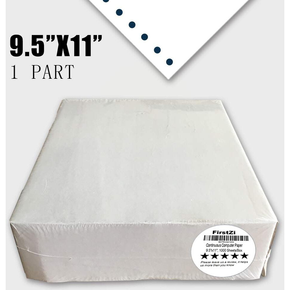 Firstzi Blank 9.5X11 Inches Continuous Feed Computer Paper Fanfold For Dot Matrix Printers, 1000 Count Per Box, White 1 Part, Margin Perforated, Perfect For Receipts, Invoices, Bill List