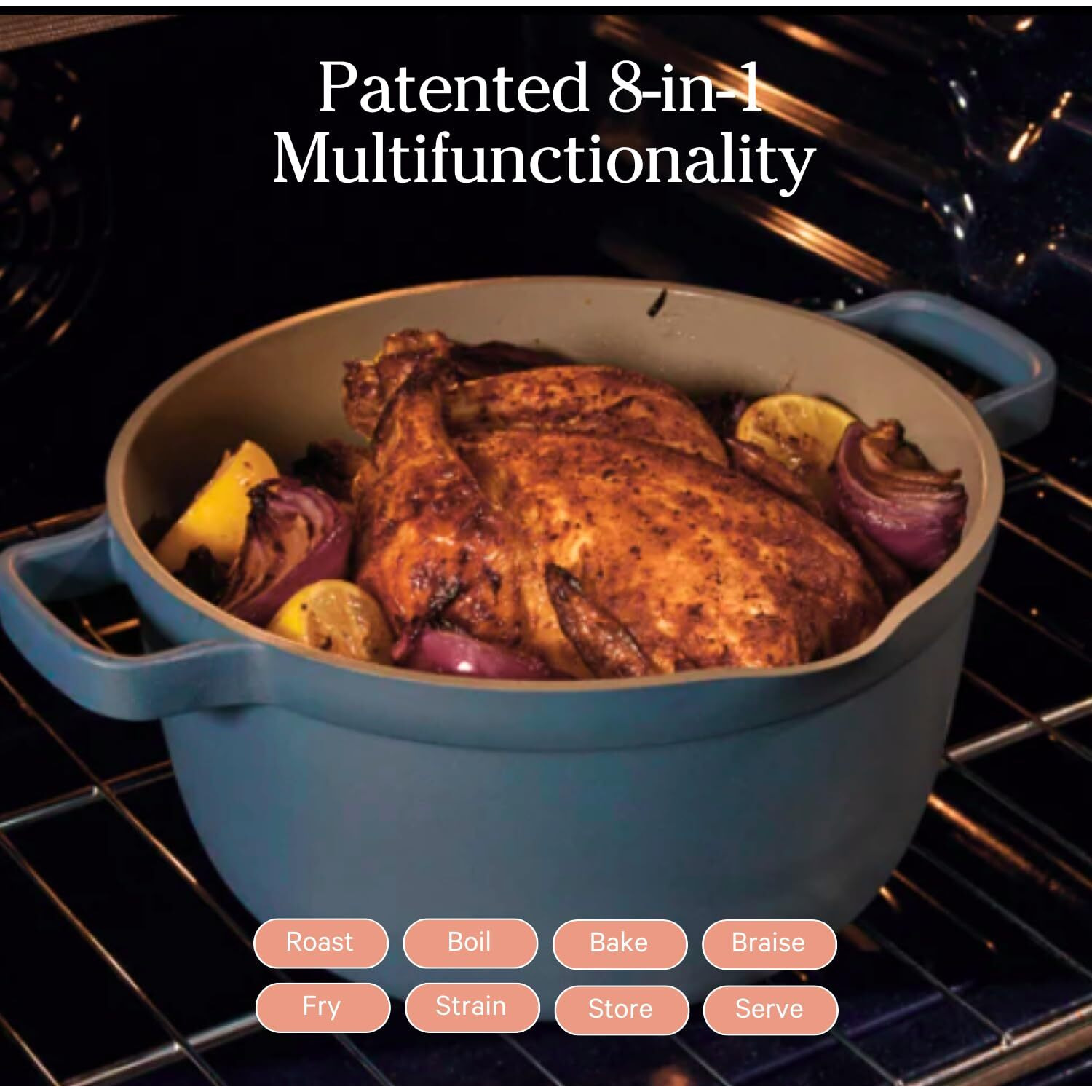 Our Place Perfect Pot - 5.5 Qt. Nonstick Ceramic Sauce Pan With Lid | Versatile Cookware For Stovetop And Oven | Steam, Bake, Braise, Roast | Ptfe And Pfoa-Free | Toxin-Free, Easy To Clean | Blue Salt