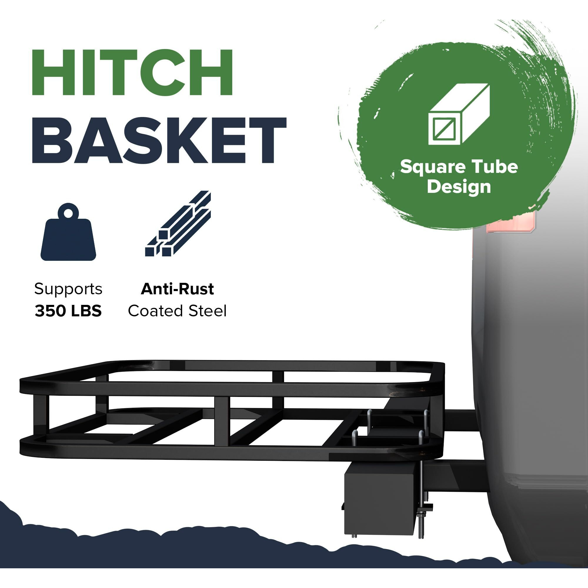 Arksen 32 X 26 Inch Bumper Mounted Cargo Rack Carrier 350 Lbs Heavy Duty Capacity Luggage Basket Hitch Fold Up For Rv, Camping, Traveling