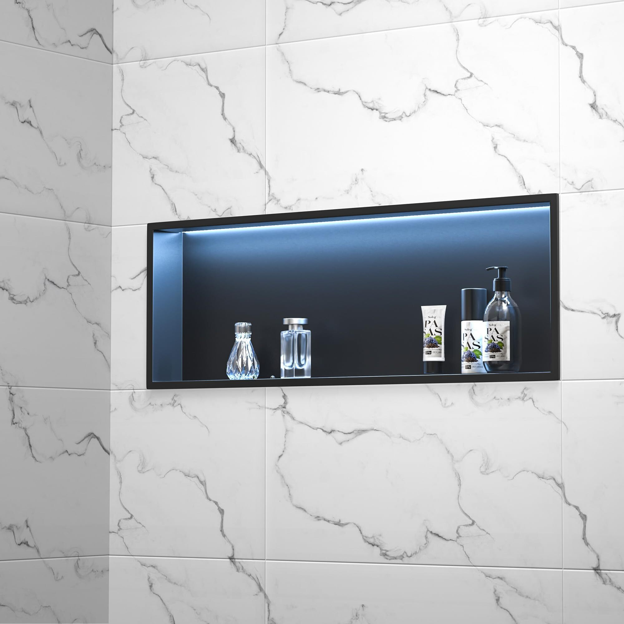 Bernkot Stainless Steel Shower Niche 12" X 36" Matte Black With Rgb Led Light No Tile Needed Wall Niche Recessed Shower Shelf For Bathroom Storage Over Mount Installation