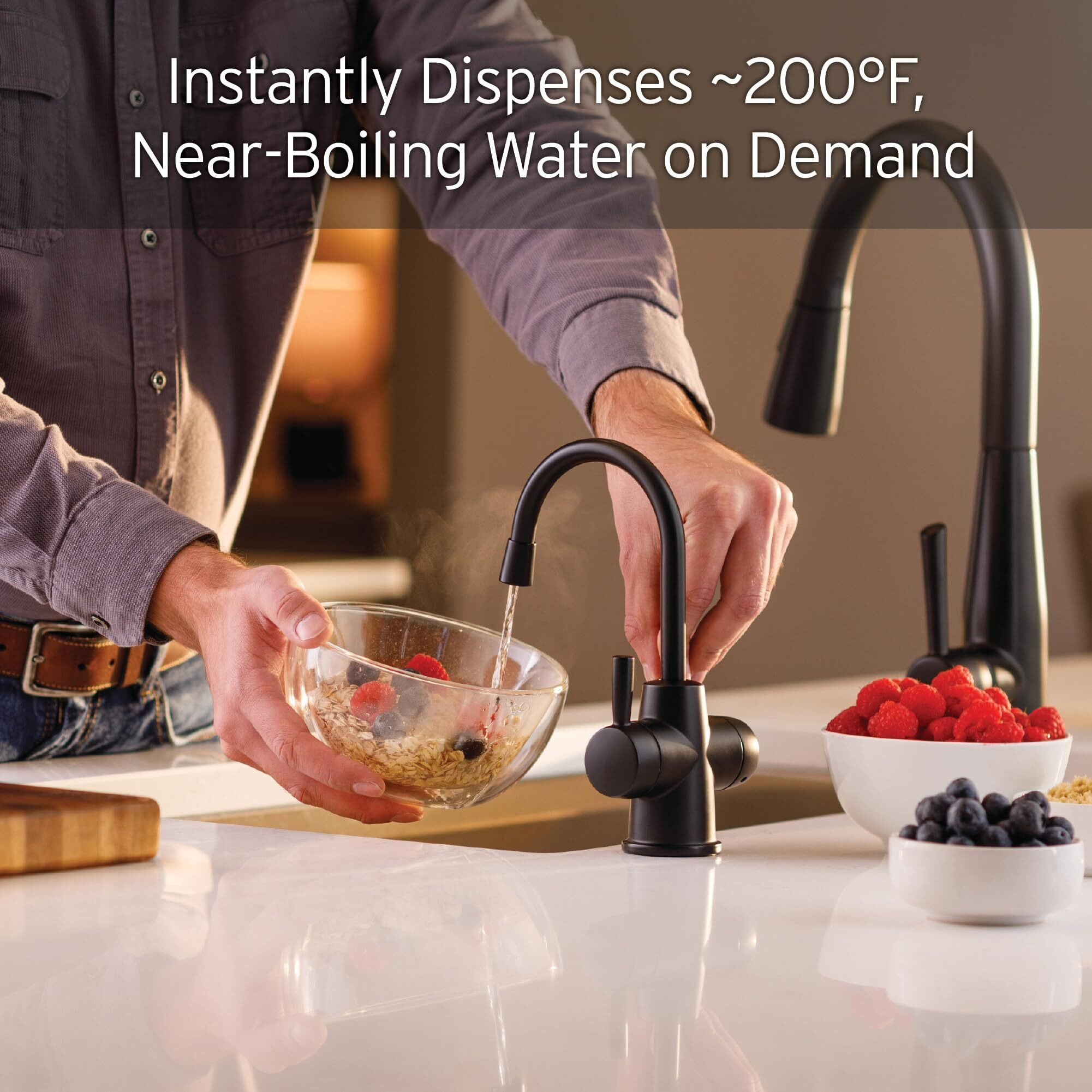 Insinkerator Stainless Steel Tank, Hc250Mblk-Ss Hot250 System, 2-Handle Drinking Faucet In Matte Black With 2/3-Gallon, Filter-Compatible Instant Hot/Cold Water Dispenser