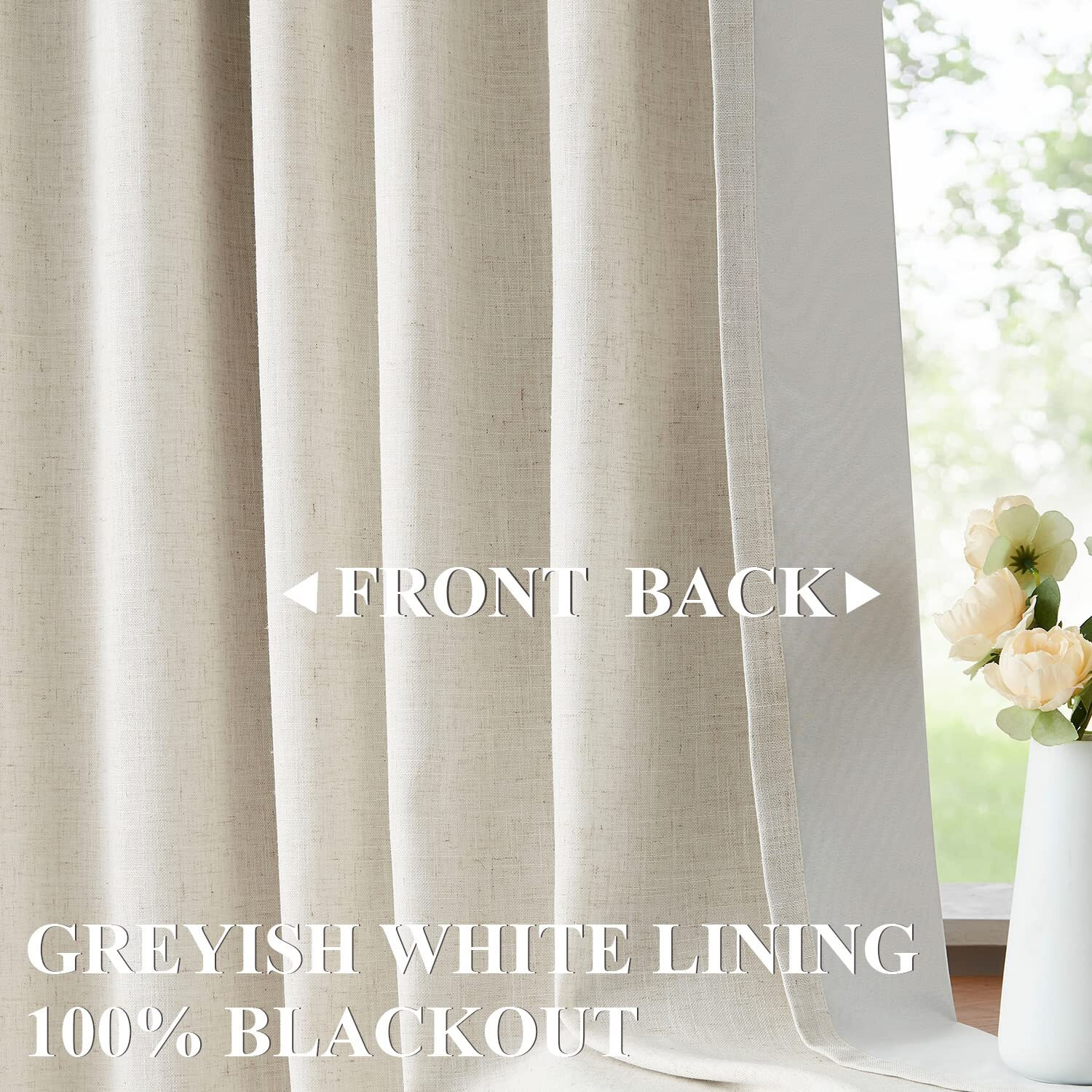 Vision Home Natural Pinch Pleated Full Blackout Curtains Linen Blended Room Darkening Window Curtains 95 Inch For Living Room Bedroom Thermal Insulated Pinch Pleat Drapes With Hooks 1 Panel 60&quotWx95&quotL