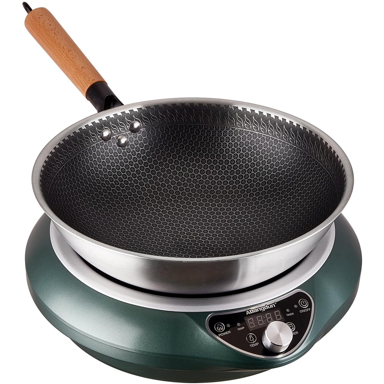 Abangdun Induction Wok Cooktop 1700W 120V Concave Induction Cooker Wok Burner(Authentic 13.4-Inch 304 Stainless Steel Cooking Wok Pan Included) Electric Stove Hot Plate With Large Coil