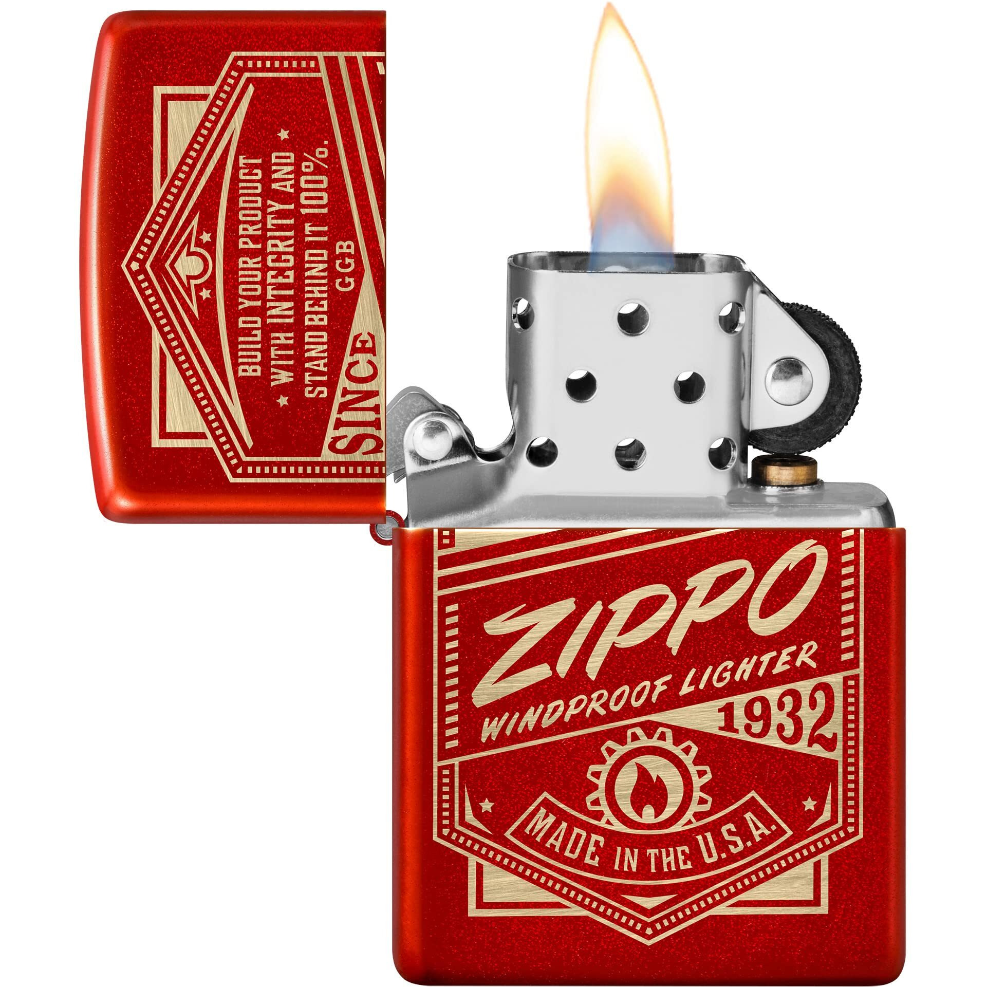 Zippo It Works Design Metallic Red Pocket Lighter