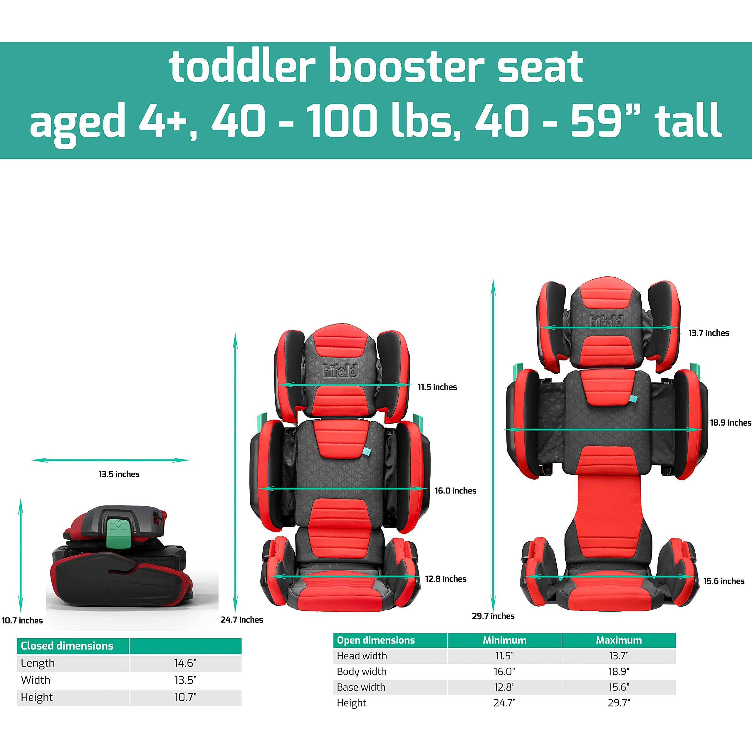 Mifold Hifold Fit-And-Fold Highback Booster Seat, - Adjustable Narrow, Foldable Booster Car Seat For Everyday, Travel, Carpooling And More - Racing Red