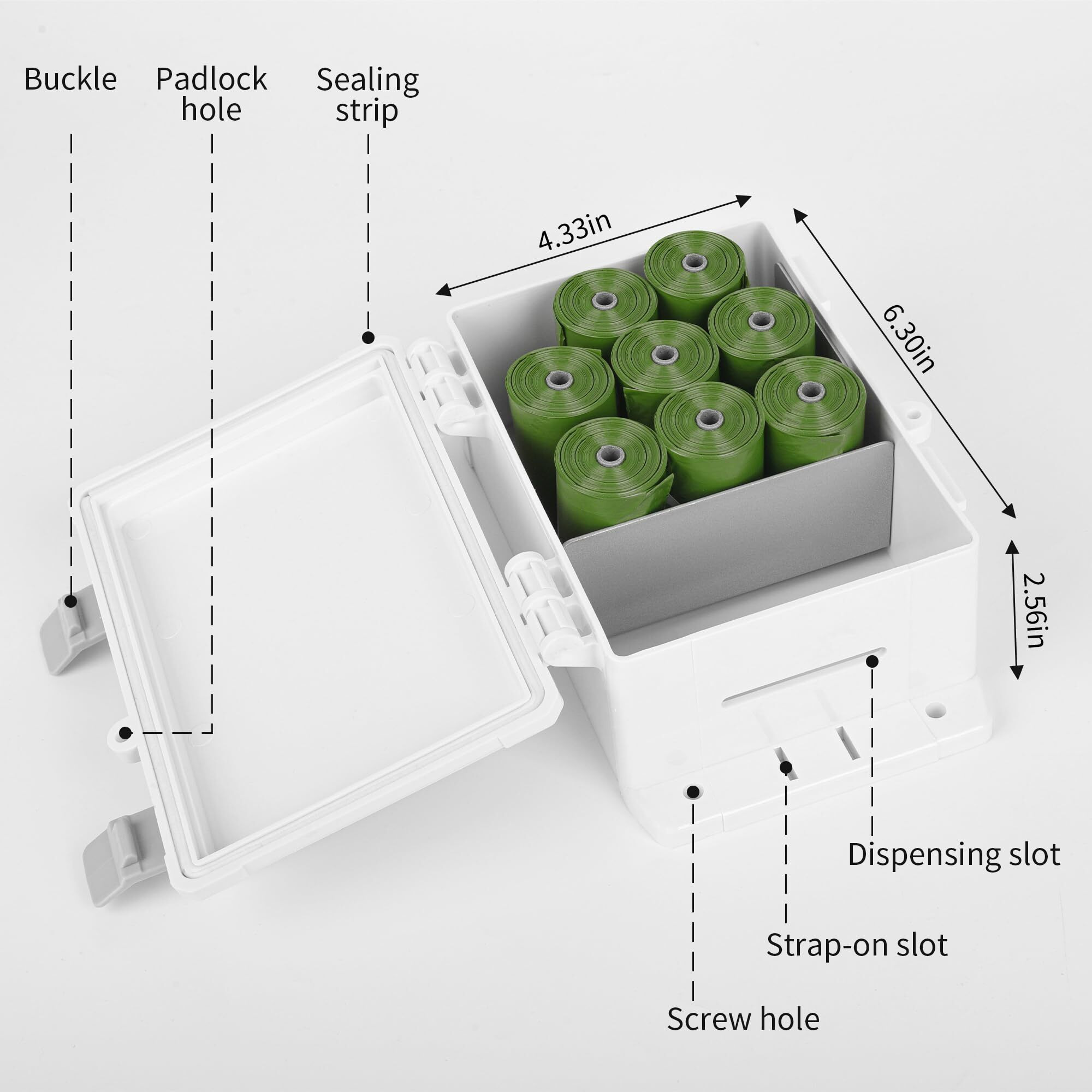 Dog Poop Bag Dispenser, Waterproof Outdoor Dog Bag Dispenser Holds Up To 8 Rolls Of Waste Bags, Outdoor Wall, Stake, Pole, Fence Mounted (Only Dispenser)