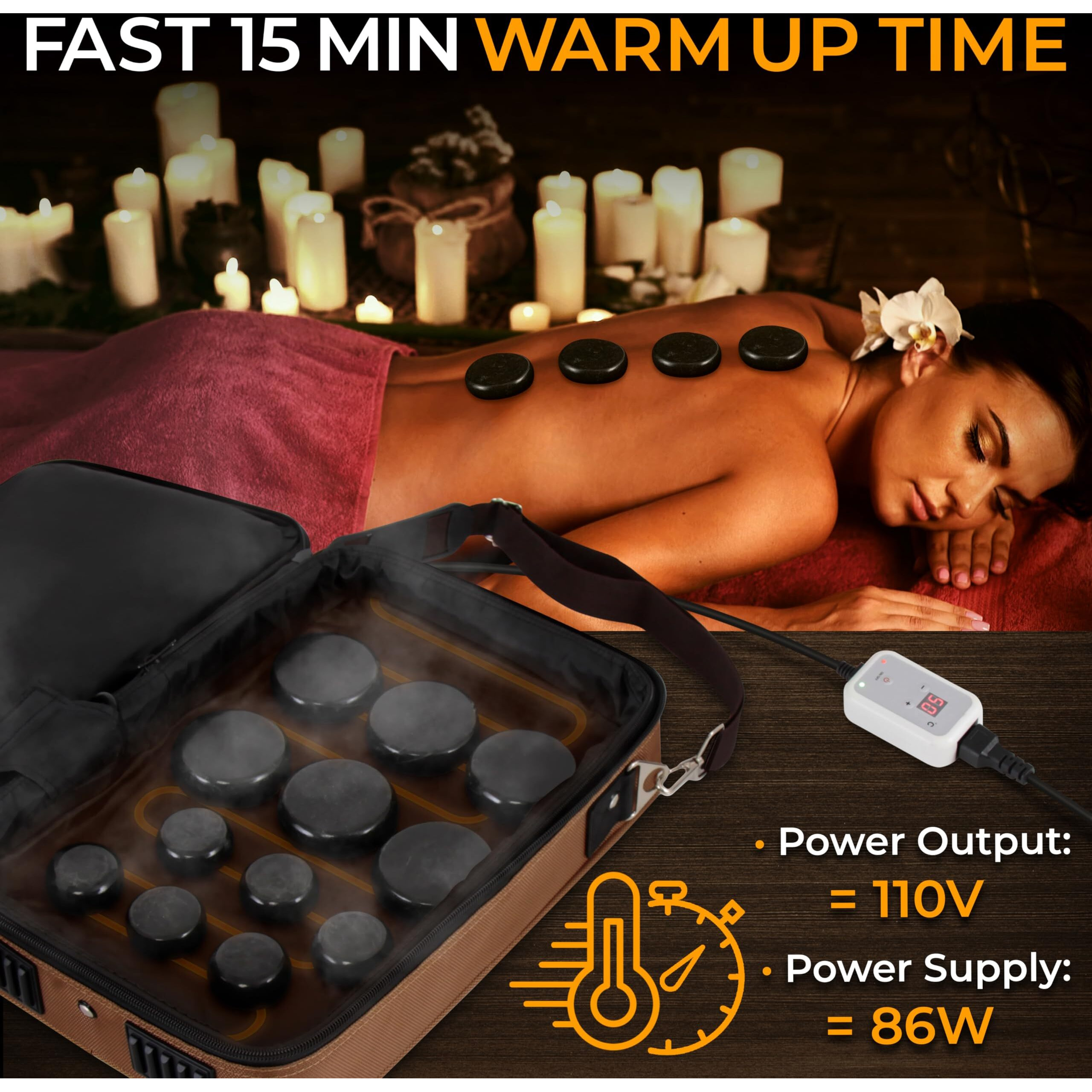 Serenelife Portable Massage Stone Warmer Set - Electric Spa Hot Stones Massager And Heater Kit With 6 Large And 6 Small Round Shaped Basalt Massaging Rocks, Digital Controller Heating Bag