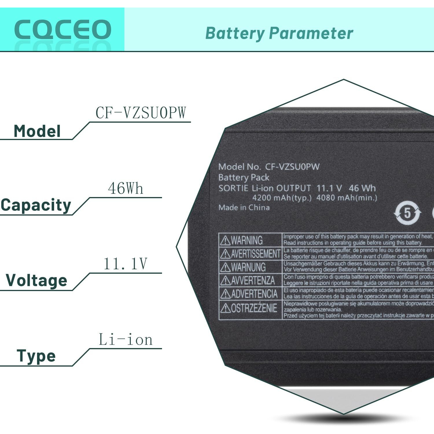 Cf-Vzsu0Pr Cf-Vzsu0Pw Battery For Panasonic Toughbook Cf54 Cf-54 Mk1 Mk2 Mk3 Series 54 Gloved Multi Touch,54 Lite, 54 Performance, 54 Prime Cf-54F9001Km Cf-Vzsu0Gw Cf-Vzsu0Kr 11.1V 46Wh/4200Mah/6-Cell