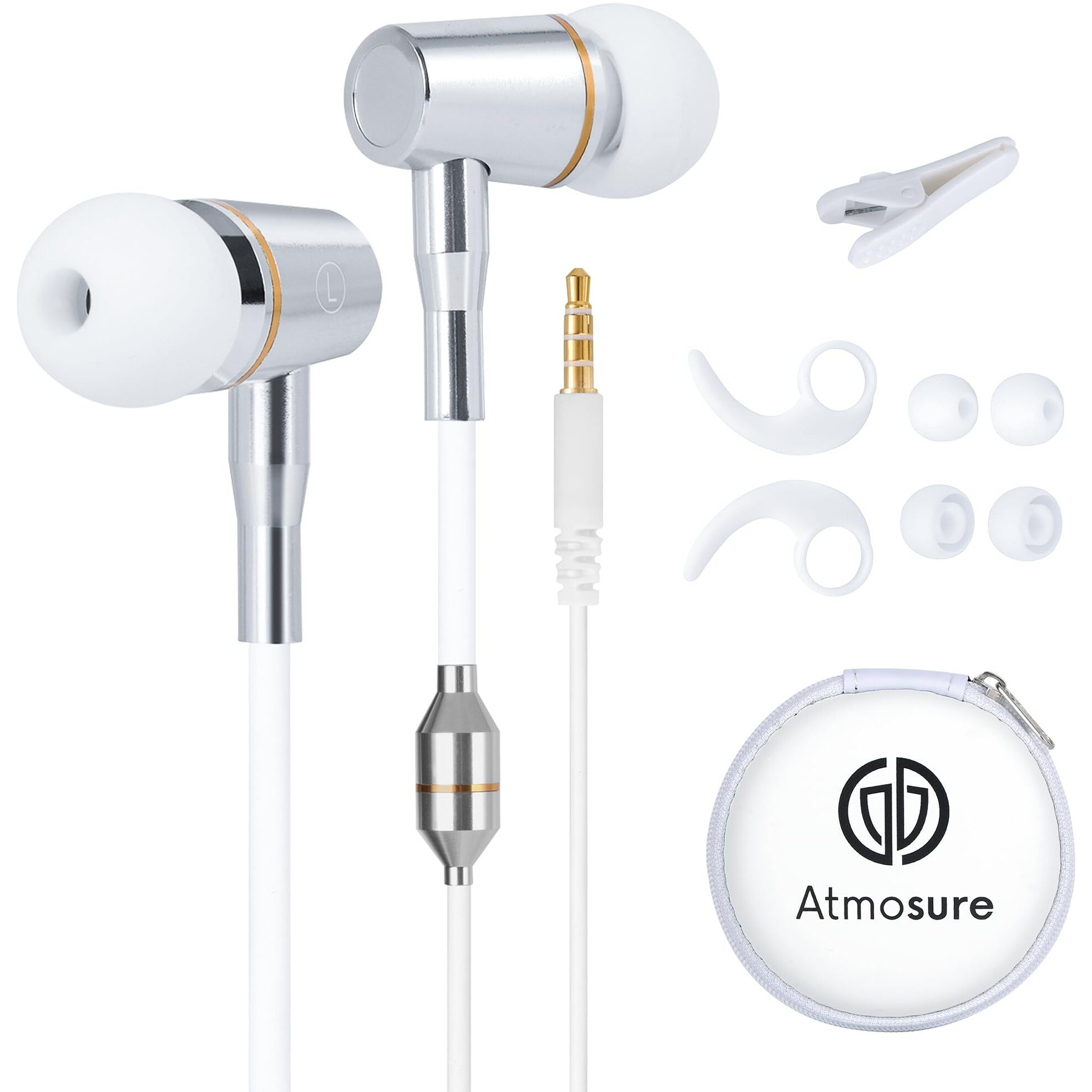 Atmosure Air Tube Headphones - Anti Radiation Emf Free Headphones With Carry Case, Microphone, Volume Control, Clipper And Set Of Ear Tips