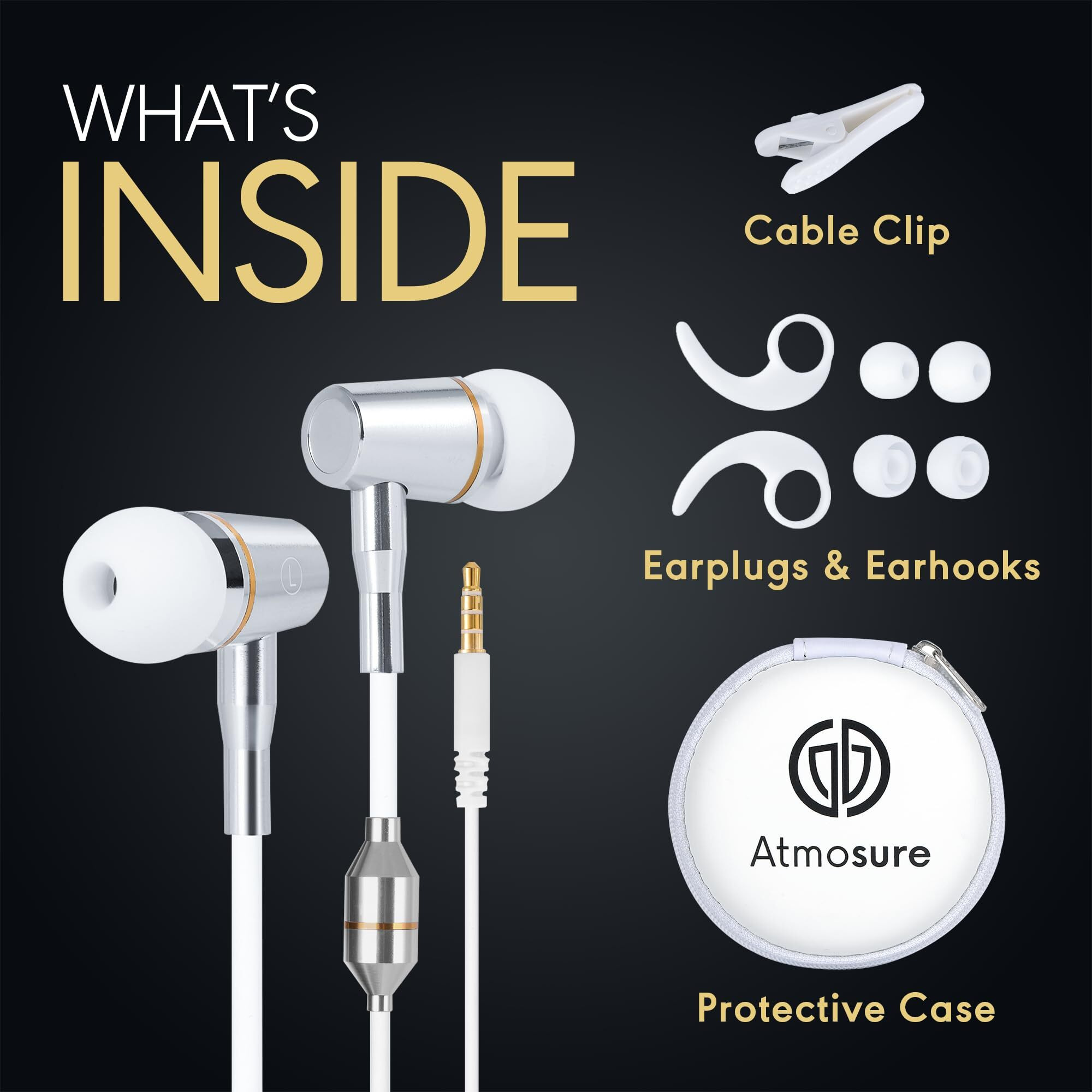 Atmosure Air Tube Headphones - Anti Radiation Emf Free Headphones With Carry Case, Microphone, Volume Control, Clipper And Set Of Ear Tips