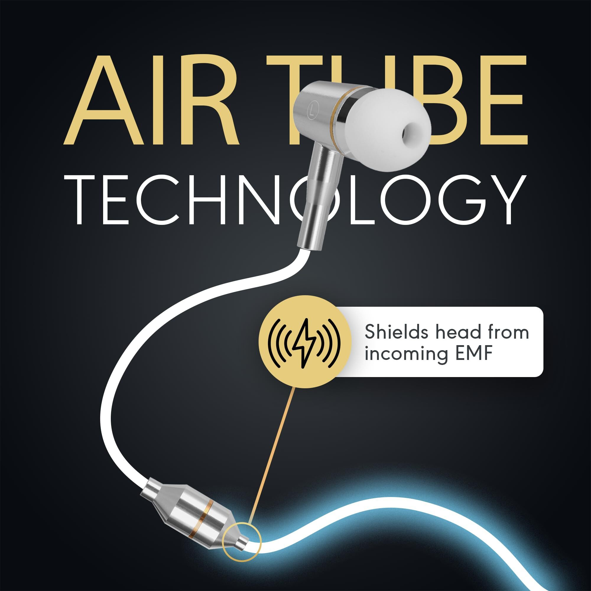 Atmosure Air Tube Headphones - Anti Radiation Emf Free Headphones With Carry Case, Microphone, Volume Control, Clipper And Set Of Ear Tips