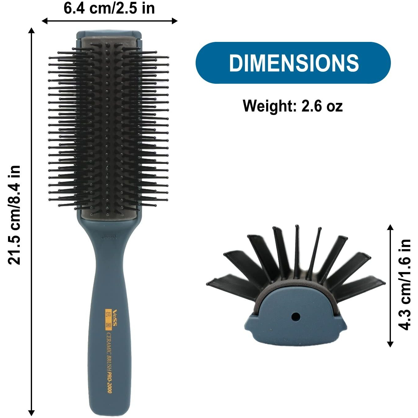 Vess Professional Hair Blow Brush Pro-2000 Ceramic 9 Rows Wide Type-English Instruction Manual-Made In Japan