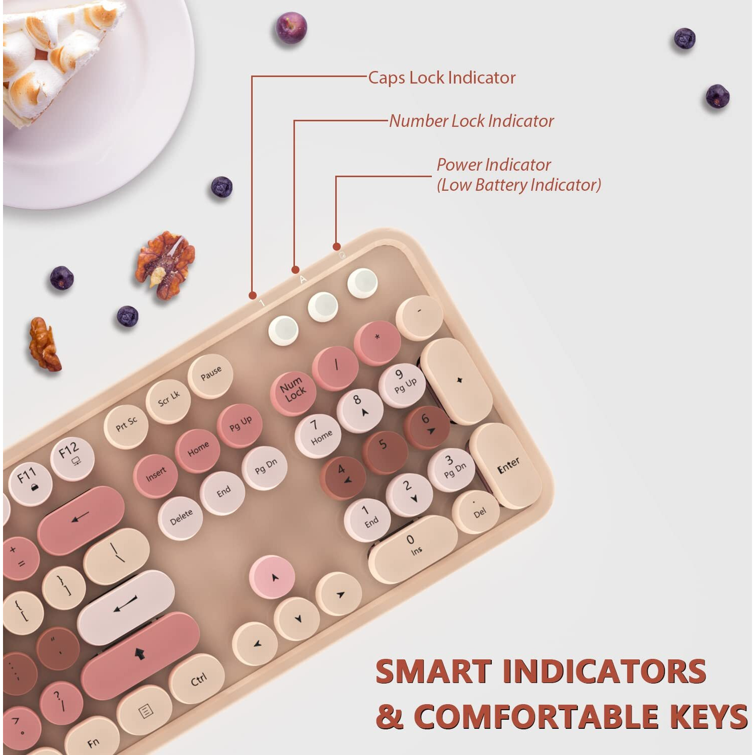 Wireless Keyboard And Mouse, Kootop Cute Keyboard And Mouse, 2.4G Wireless Keyboard With Retro Round Keycap For Pc, Mac, Laptop,Tablet,Computer Windows (Milk Tea)