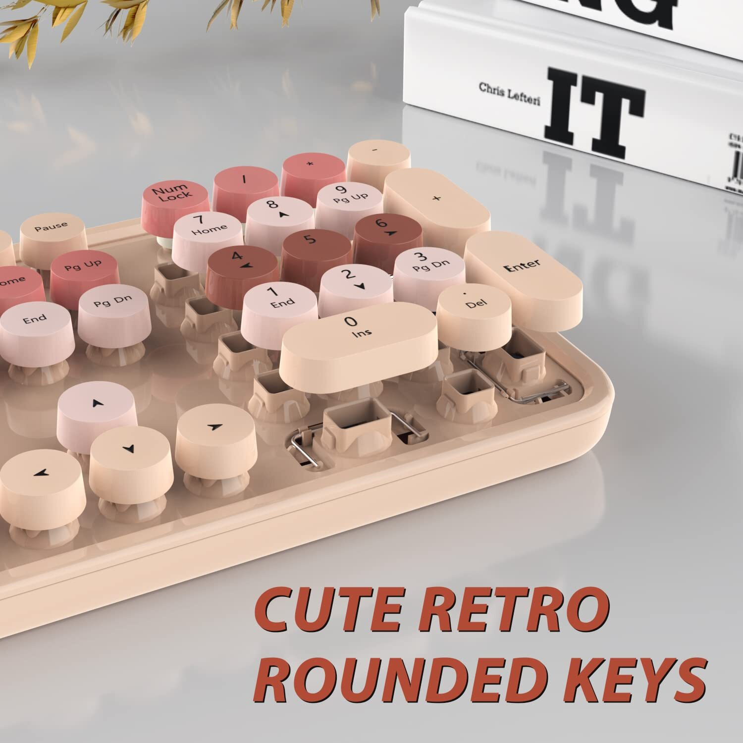 Wireless Keyboard And Mouse, Kootop Cute Keyboard And Mouse, 2.4G Wireless Keyboard With Retro Round Keycap For Pc, Mac, Laptop,Tablet,Computer Windows (Milk Tea)