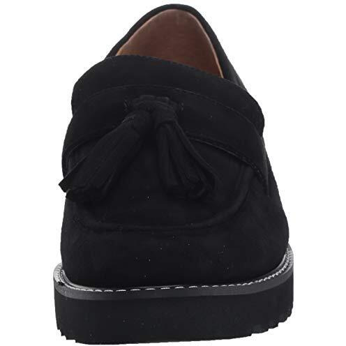 Franco Sarto Womens Carolynn Lug Sole Loafer With Tassel Detail , Black Suede, 8.5 M