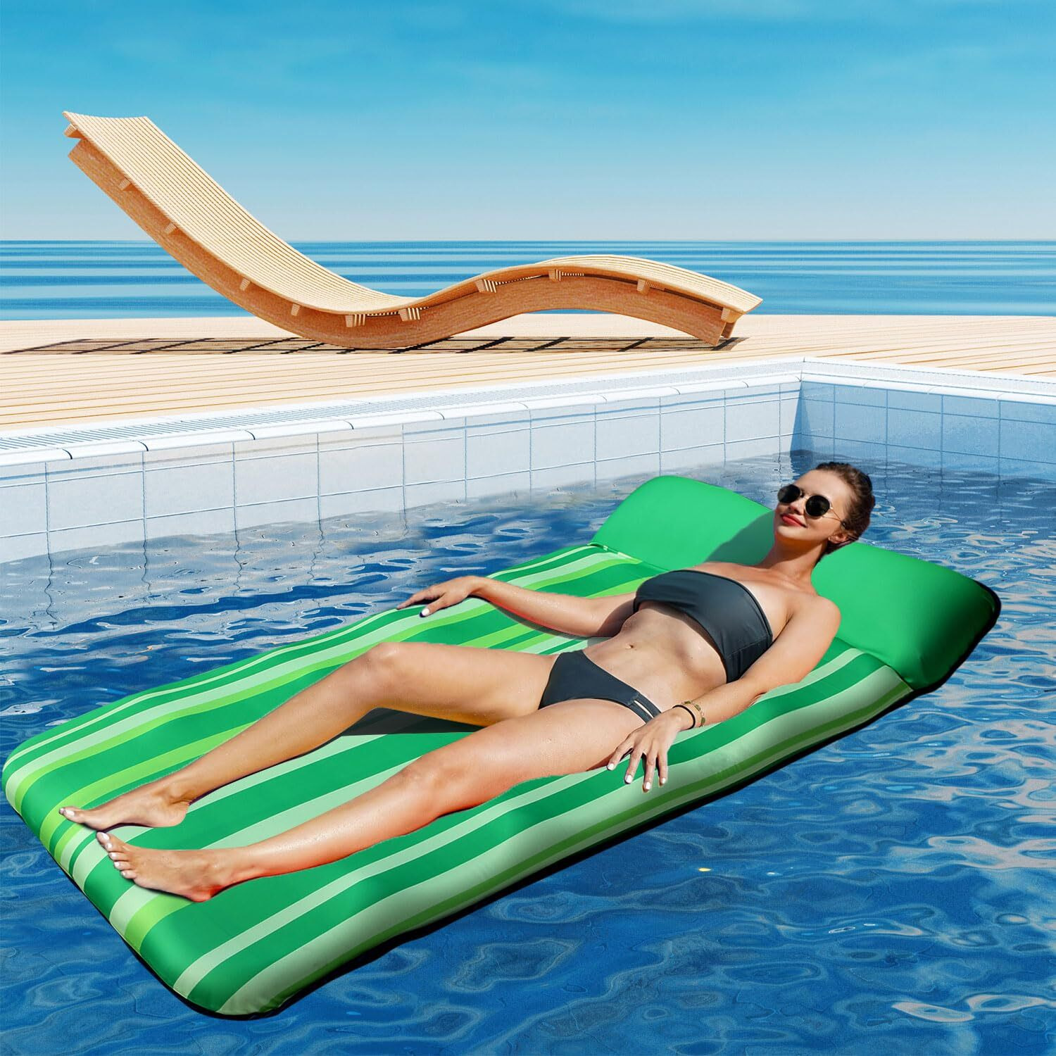 Parentswell Oversized Pool Floats 72" X 36", X-Large, Fabric-Covered Pool Float With Headrest, Inflatable Pool Lounge Chairs, Pool Lounger, Pool Floaties, Pool Party Decorations For Adults