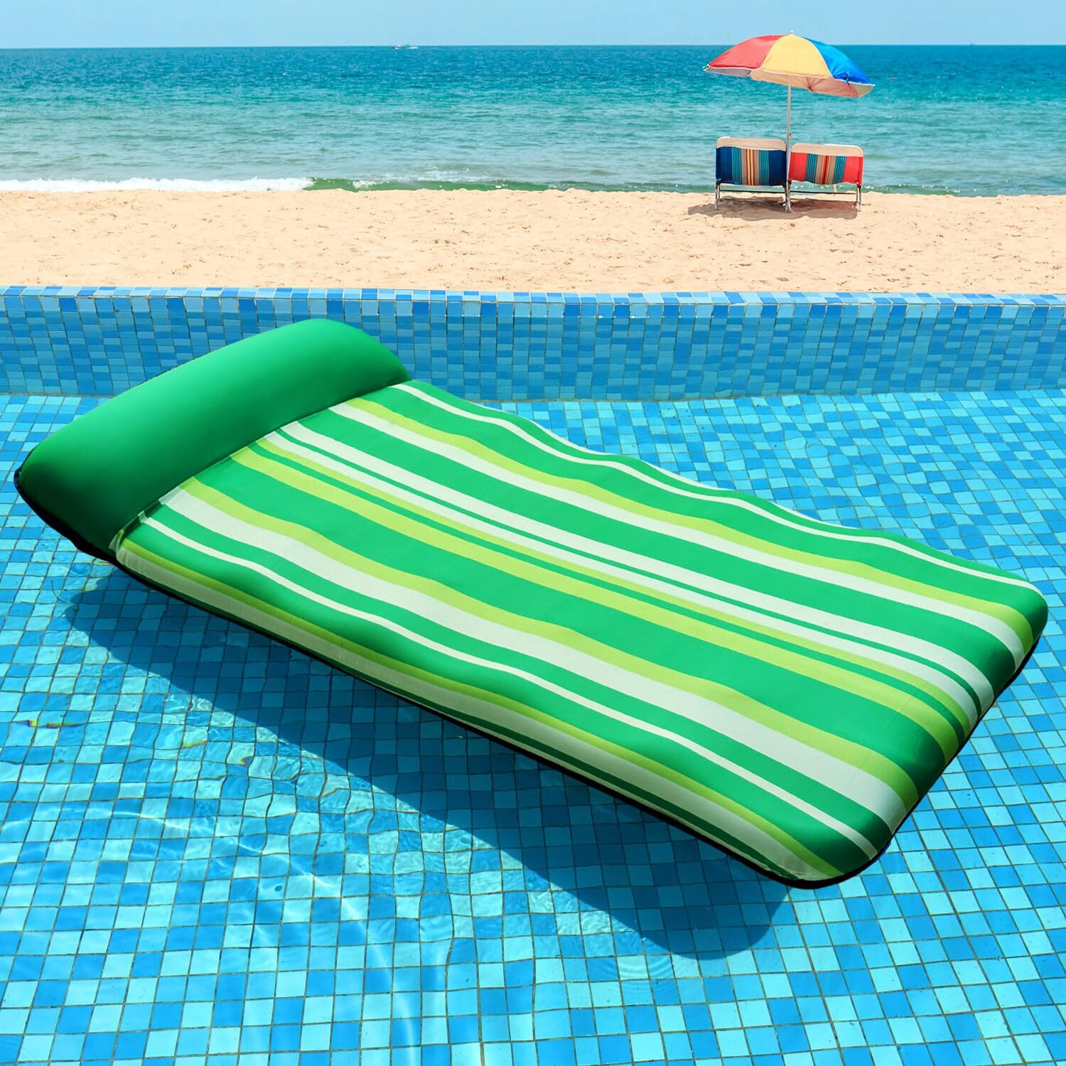 Parentswell Oversized Pool Floats 72" X 36", X-Large, Fabric-Covered Pool Float With Headrest, Inflatable Pool Lounge Chairs, Pool Lounger, Pool Floaties, Pool Party Decorations For Adults