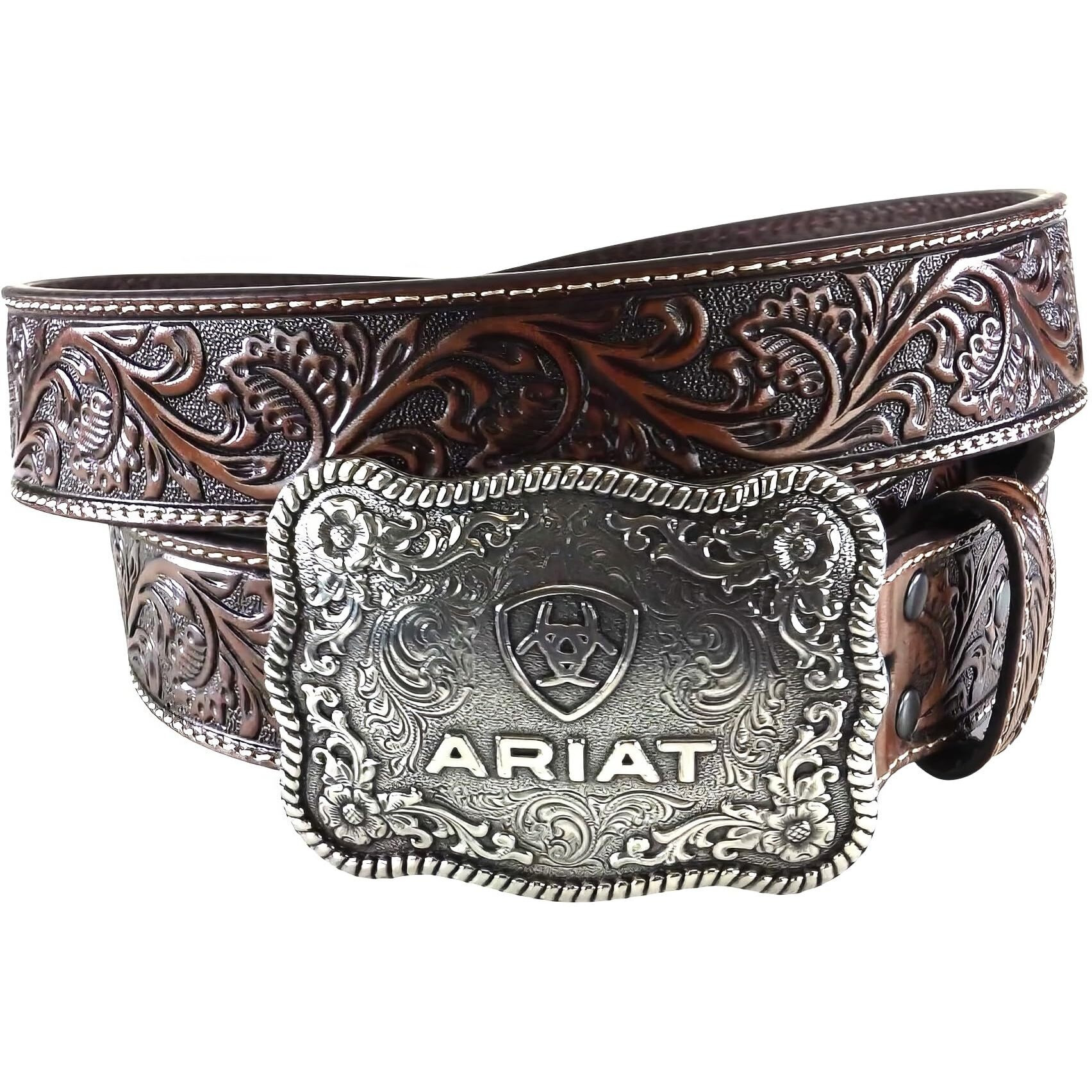 Ariat Men's Straight Floral Buckle, Black/Tan, 32