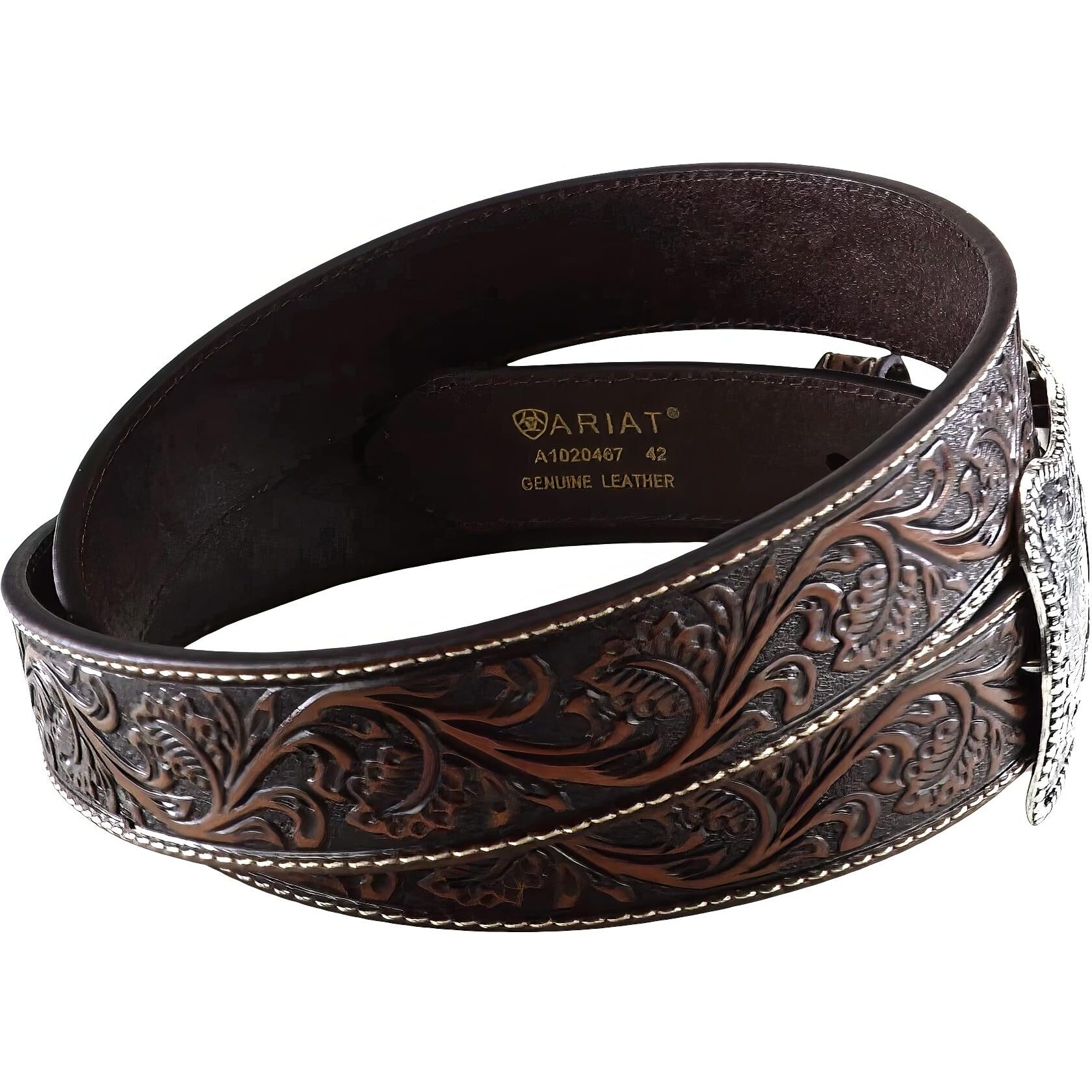 Ariat Men's Straight Floral Buckle, Black/Tan, 32