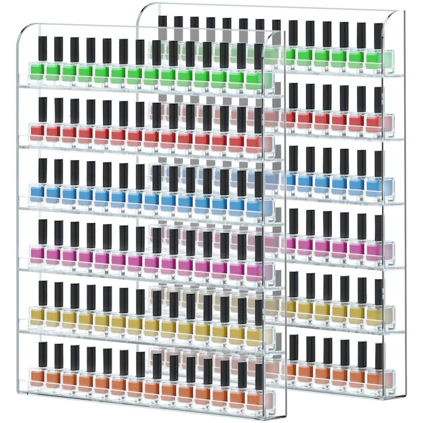 Femeli 2 Pack Nail Polish Wall Racks 20 * 24 Inch Hold Up To 240 Bottles,Clear Acrylic Nail Polish Shelf Organizer Wall Mounted 6 Rows