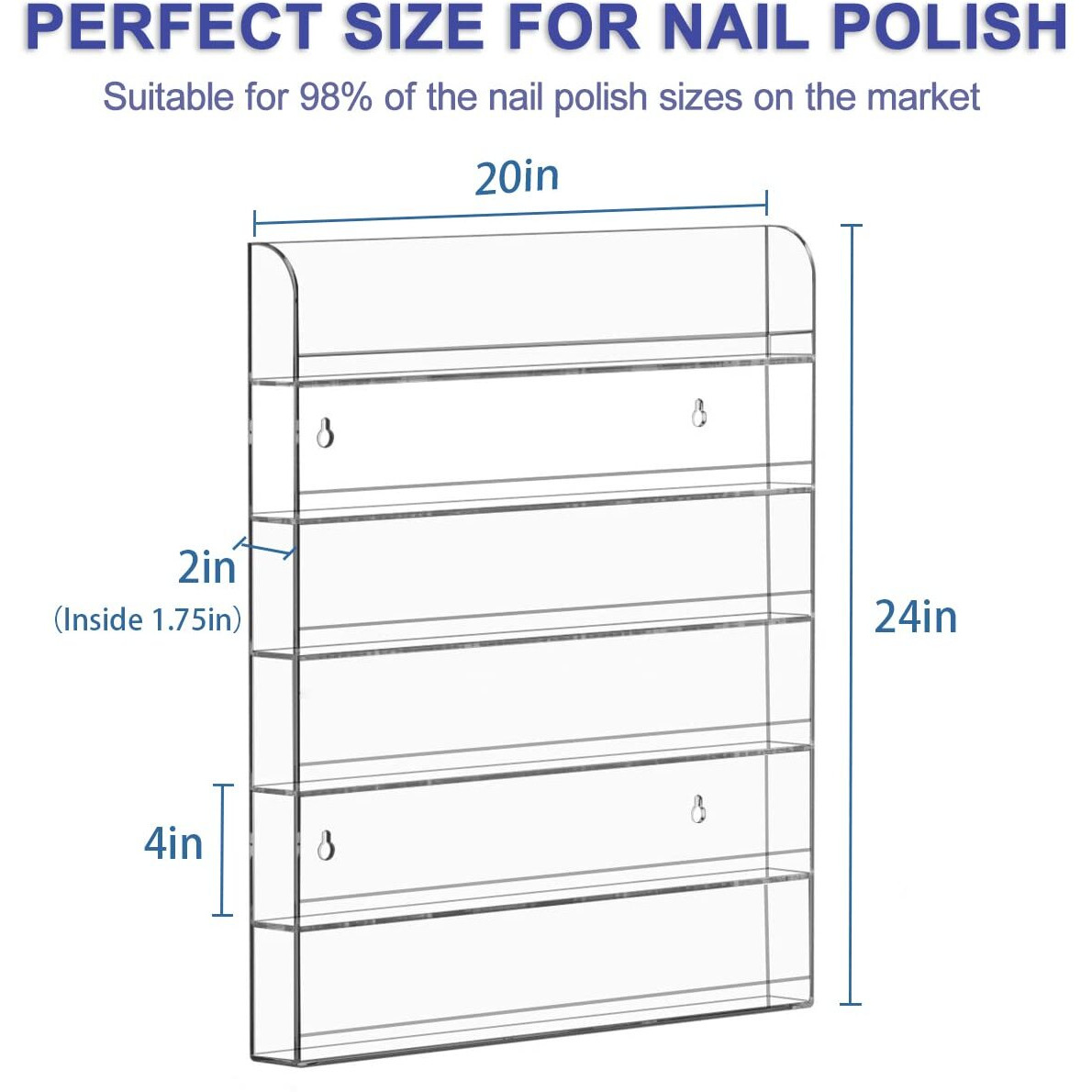 Femeli 2 Pack Nail Polish Wall Racks 20 * 24 Inch Hold Up To 240 Bottles,Clear Acrylic Nail Polish Shelf Organizer Wall Mounted 6 Rows