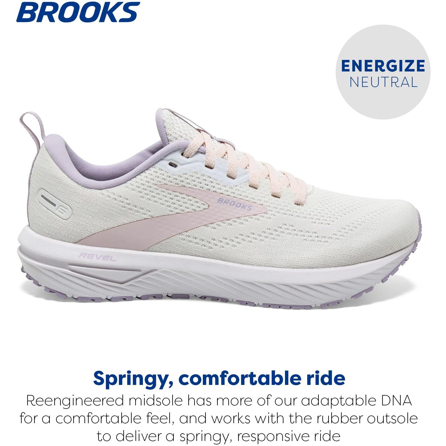 Brooks Womens Revel 6 Neutral Running Shoe - Marshmallow/Pink/Purple - 9 Medium
