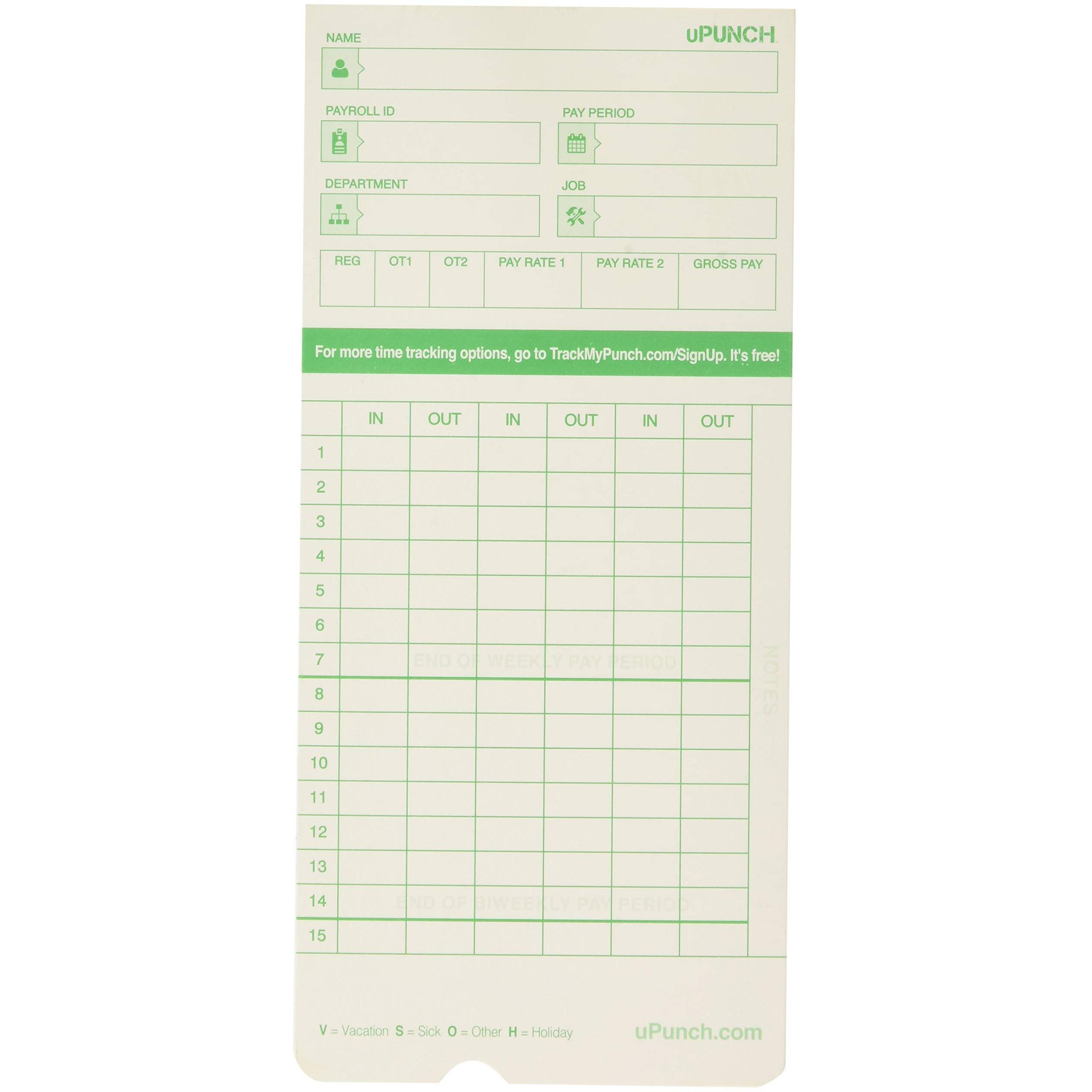 Time Card For Upunch Hn1000, Hn3000, Hn3600 Bundle, 100/Pk