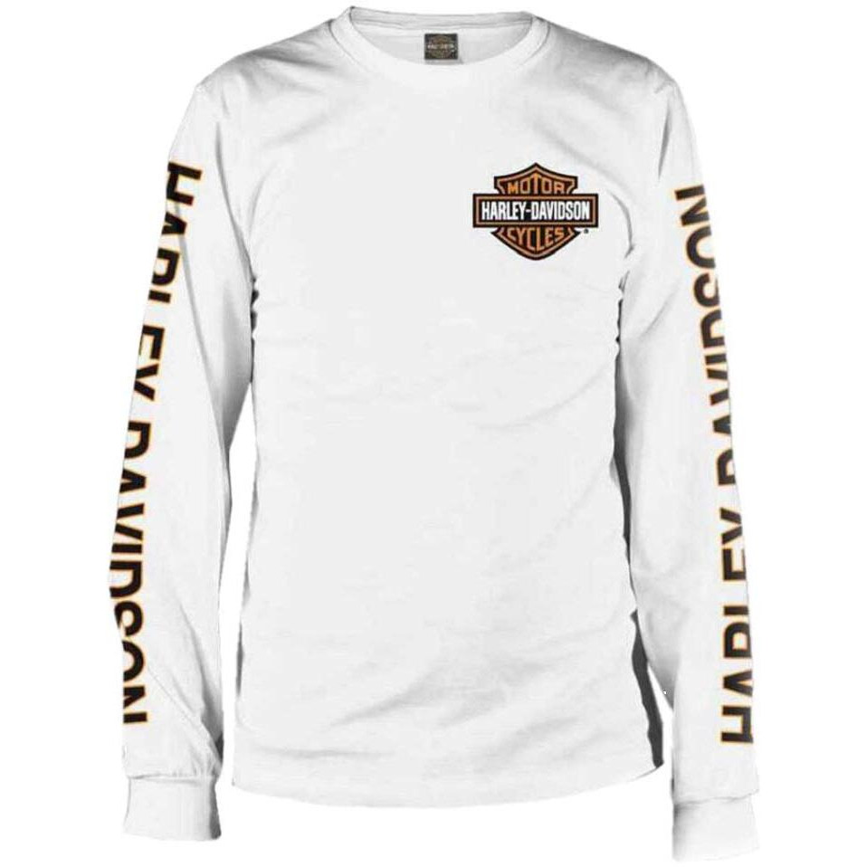 Harley-Davidson Men's Long Sleeve Orange Bar & Shield White Shirt 30291964 (Xl)