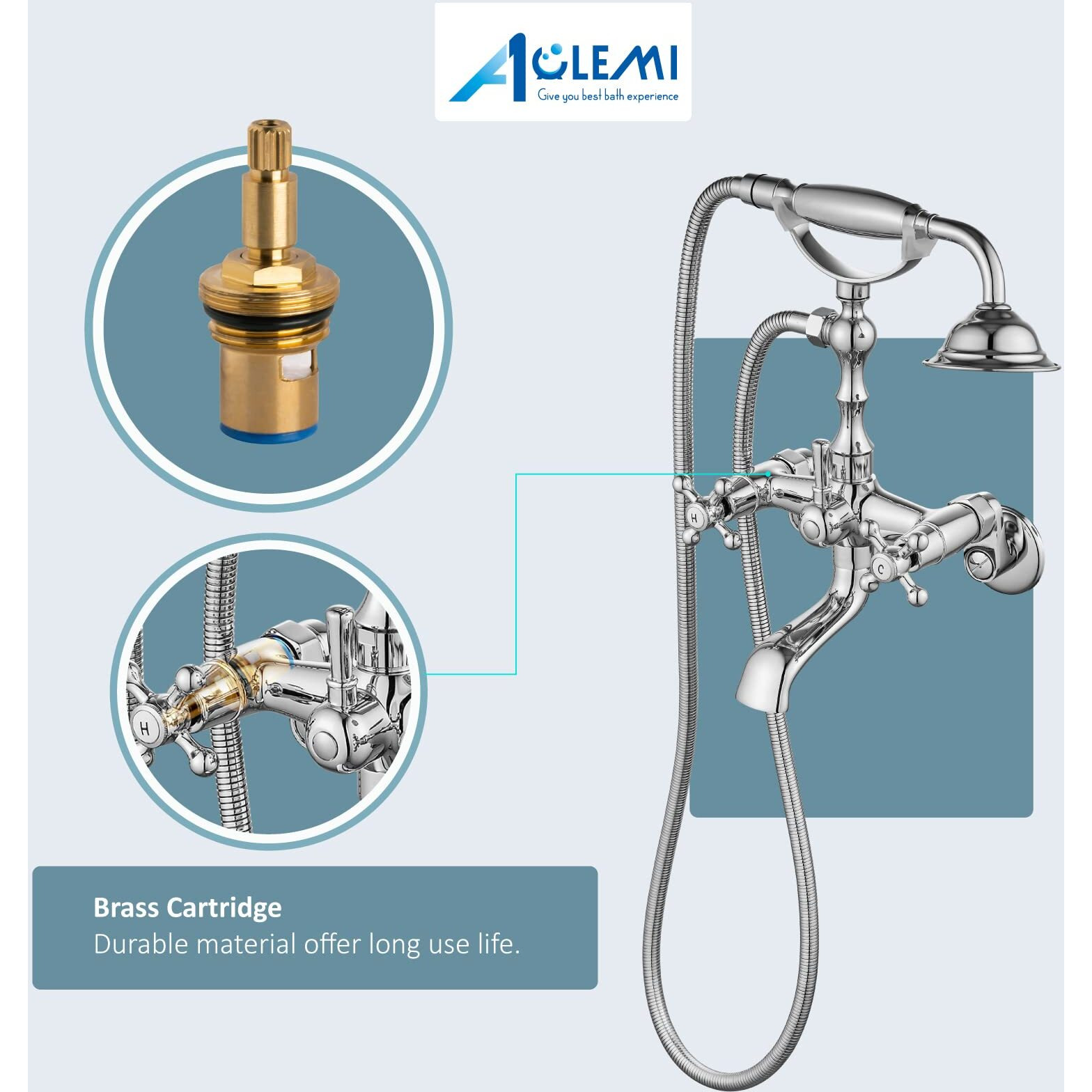 Aolemi Polish Chrome Clawfoot Faucet Wall Mount Tub Filler Bathroom Mixer Shower Faucet Set For Bathtub With Handheld Shower Sprayer And Tub Spout Double Cross Handle