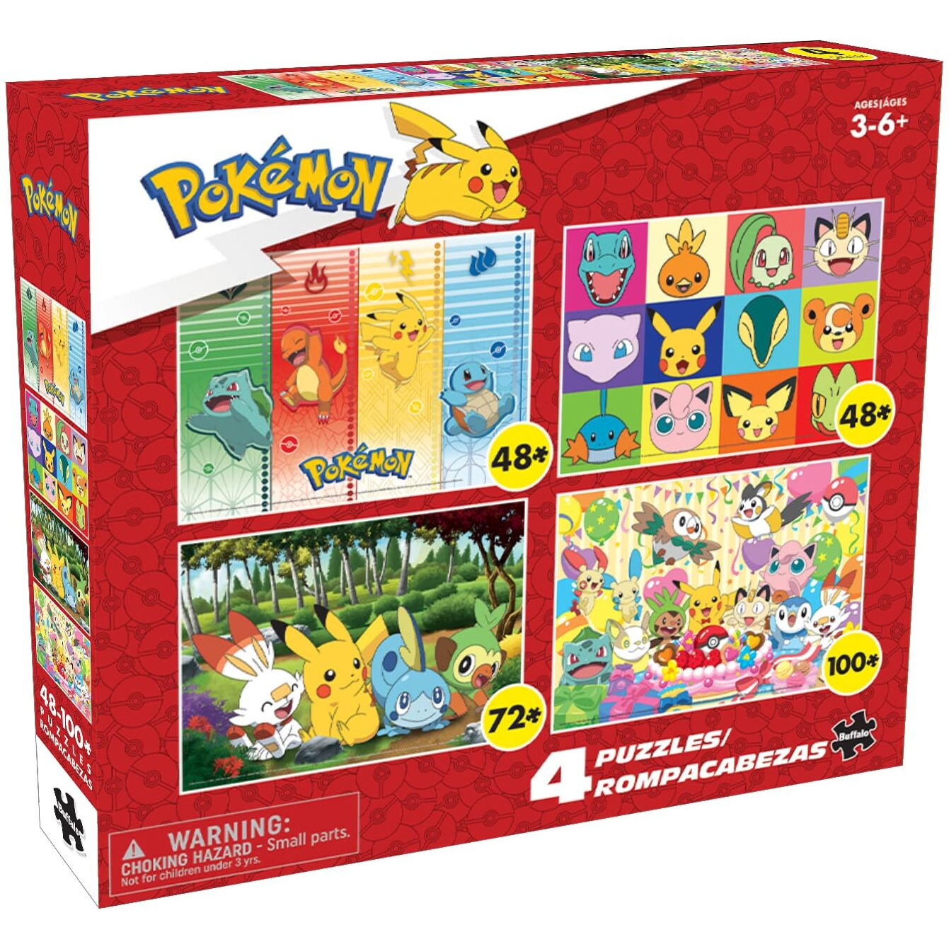 Buffalo Games - Pokemon - Kids Pokemon - 4-In-1 Jigsaw Puzzle Multipack For Children - Perfect For Family Time - (2) 48 Piece - (1) 72 Piece - (1) 100 Piece - Finished Size 15In X 11In