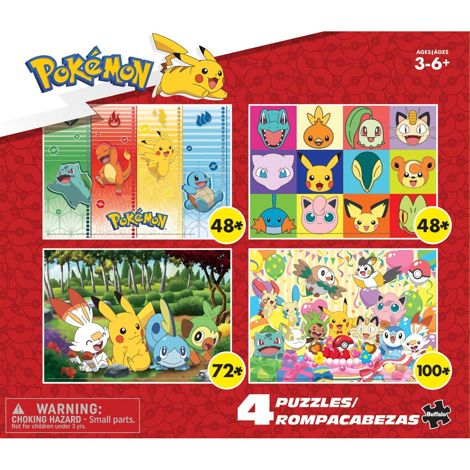 Buffalo Games - Pokemon - Kids Pokemon - 4-In-1 Jigsaw Puzzle Multipack For Children - Perfect For Family Time - (2) 48 Piece - (1) 72 Piece - (1) 100 Piece - Finished Size 15In X 11In