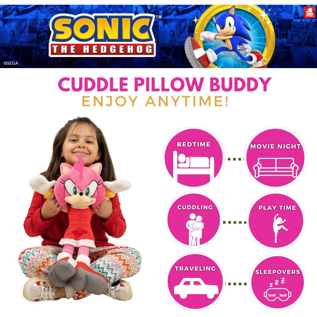 Franco Super Soft Plush Anime Cuddle Pillow Buddy, 1 Count (Pack Of 1), Sonic The Hedgehog Amy Rose