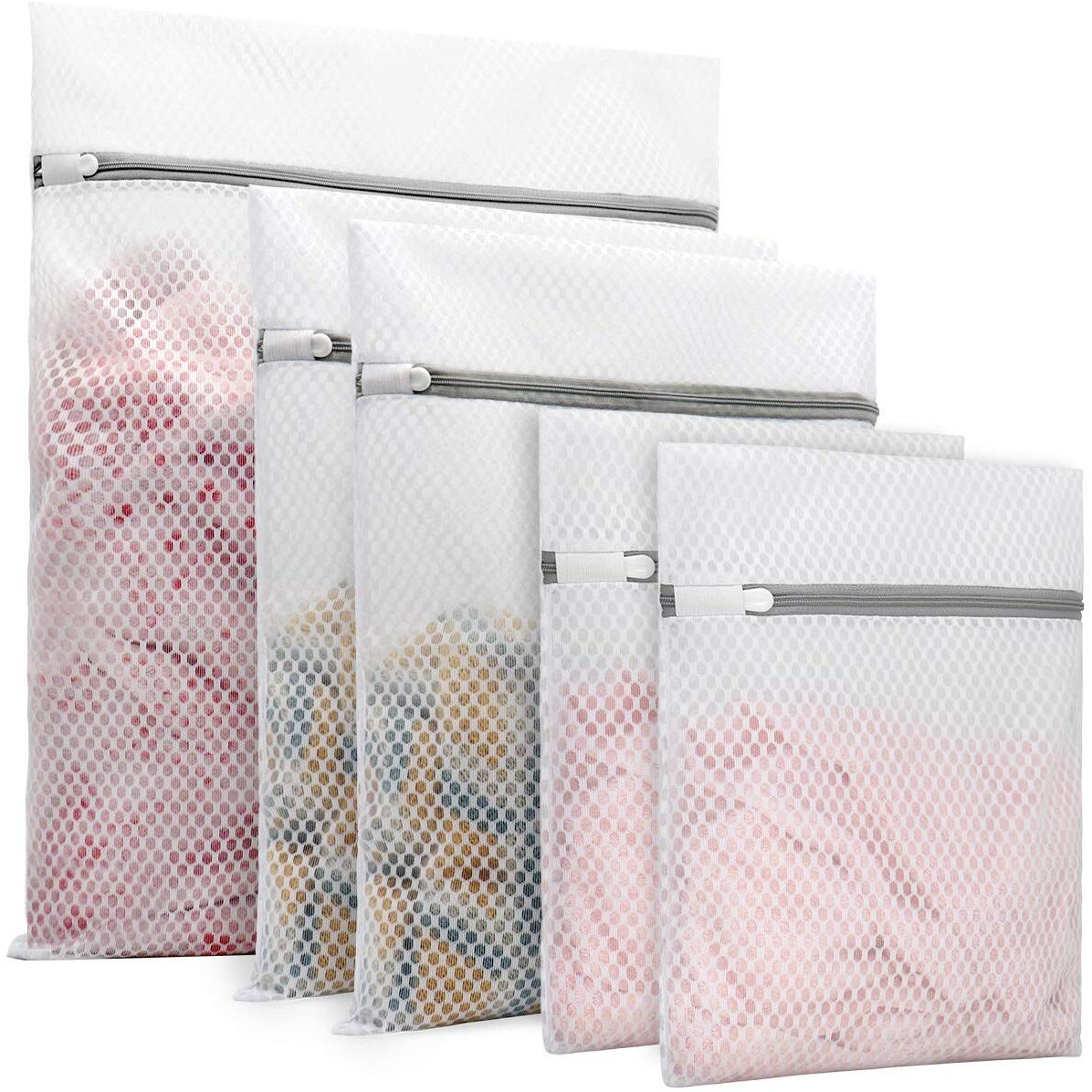 5Pcs Durable Honeycomb Mesh Laundry Bags For Delicates (1 Large 16 X 20 Inches, 2 Medium 12 X 16 Inches, 2 Small 9 X 12 Inches)