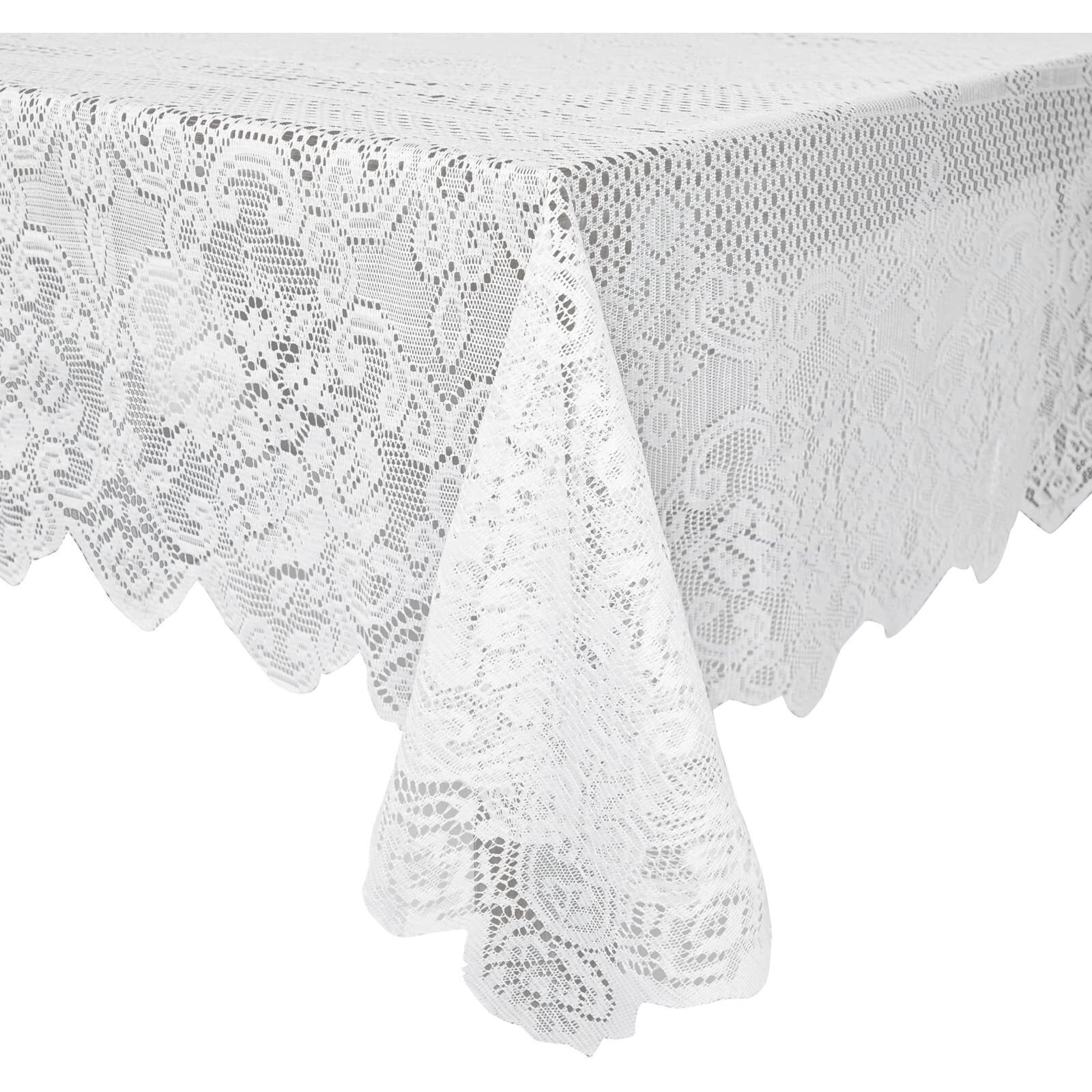 Juvale White Lace Tablecloth For Rectangular Tables, Vintage-Style Wedding Table Cloths For Reception, Dinner Party, Baby Shower, Tea Party Decorations, Home Decor (54X72 In)